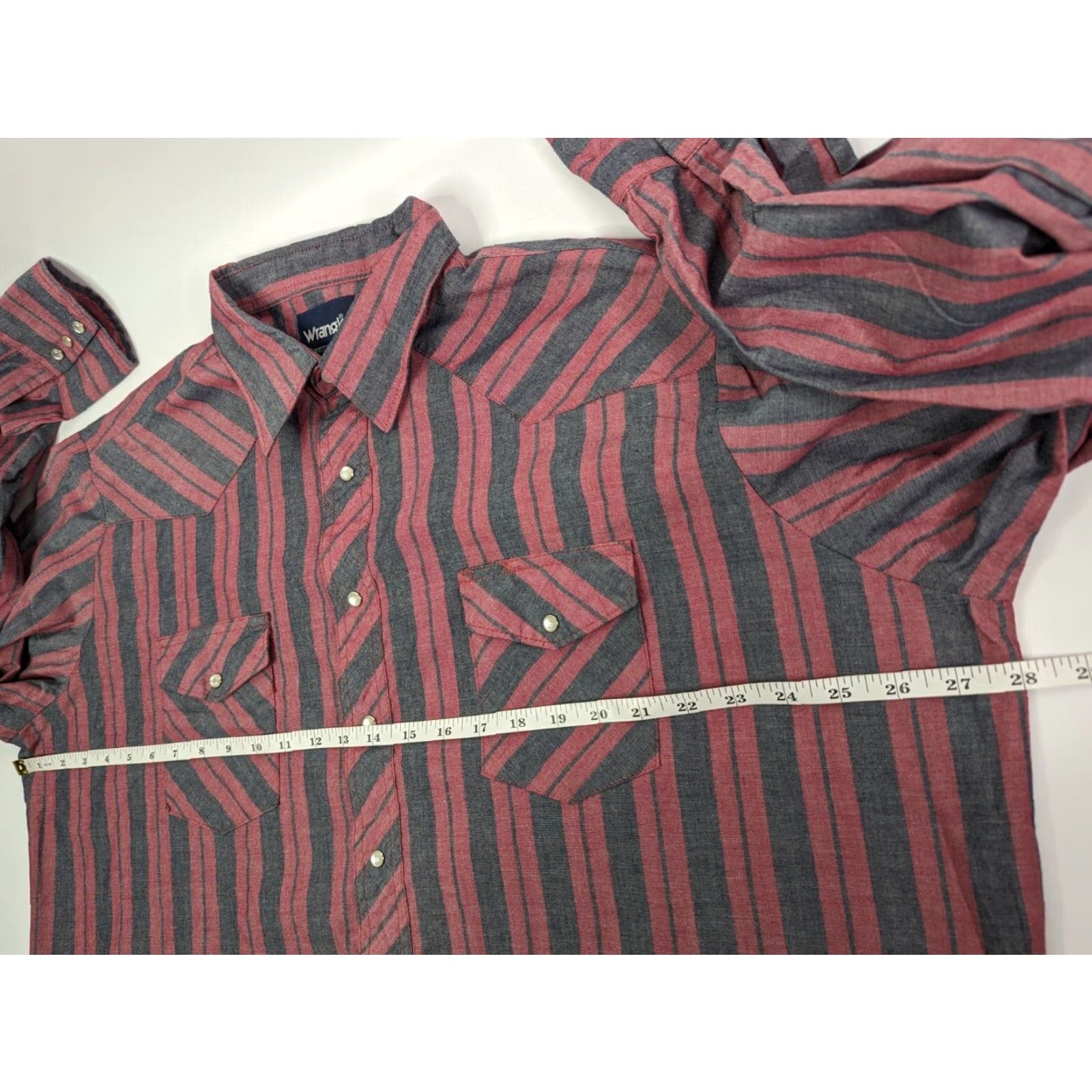 Wrangler Wrangler Button-Up Shirt Men 2XT Western Cowboy Red Long Sleeve Pearl Snap Cotton Polyester Striped Workwear Casual Travel Regular Fit Big & Tall Mens Size US XXL / EU 58 / 5 - 6 Thumbnail