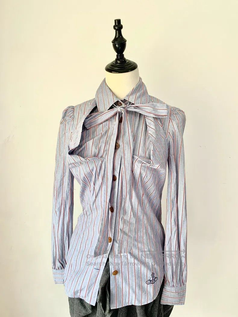Vivienne Westwood Vivienne Westwood Blue Striped Shirt with Asymmetrical Cut Size M / US 6-8 / IT 42-44 - 2 Thumbnail