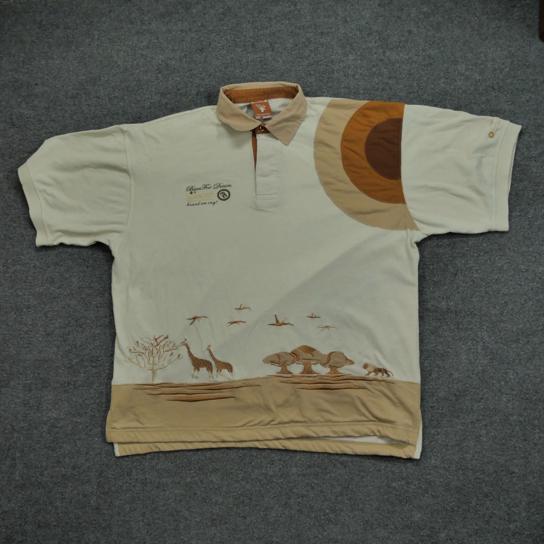 Denime VINTAGE Barefox Denim Polo Shirt Mens 2XL Brown Tan Giraffe Hip Hop Y2K Casual Preppy Logo Collar - (Note: Original content preserved; no additions) Size US XXL / EU 58 / 5 - 2 Thumbnail