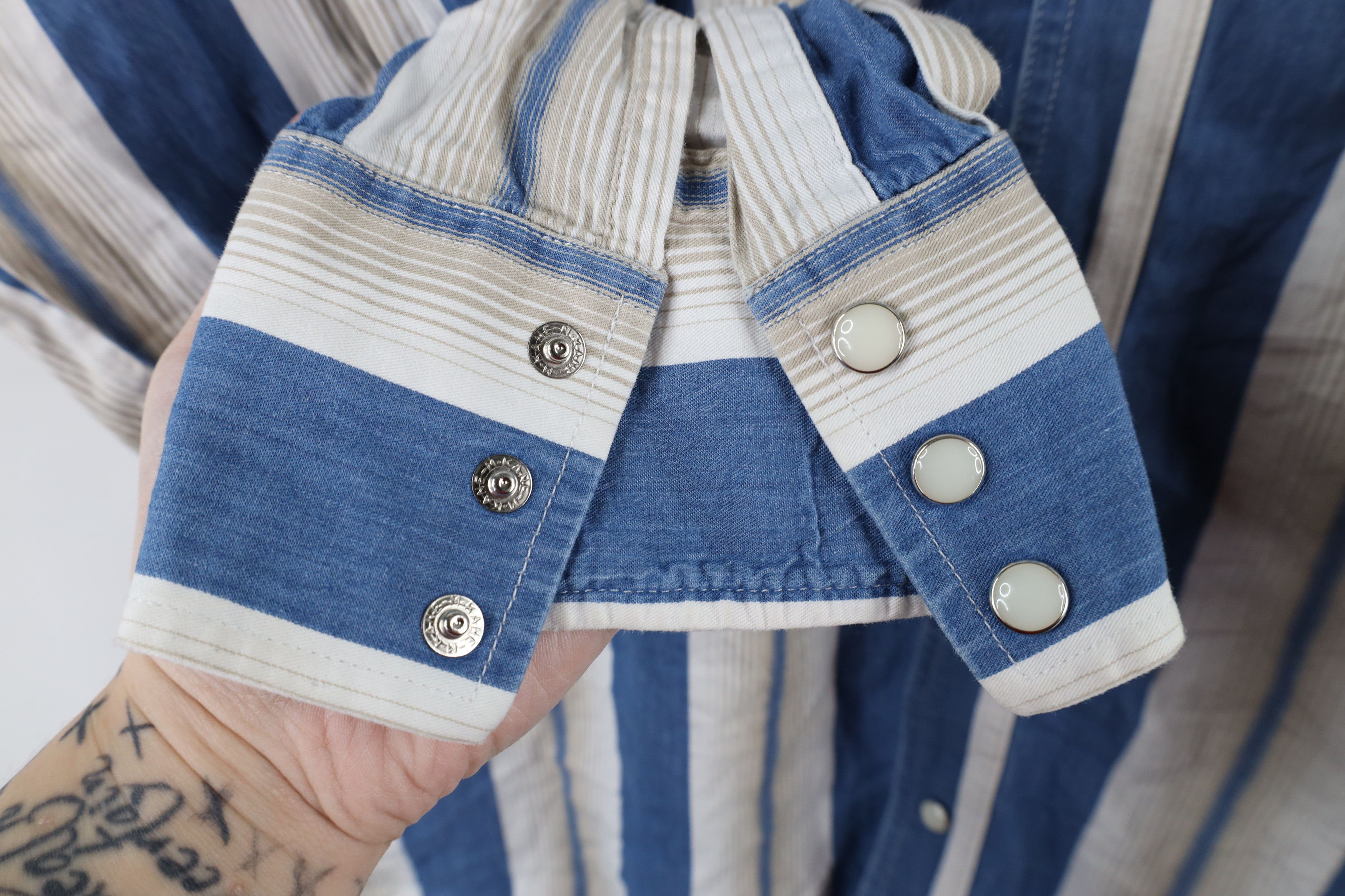 Vintage × Wrangler Vintage 90s Wrangler Striped Western Snap Button Shirt Blue Size US XXL / EU 58 / 5 - 4 Thumbnail