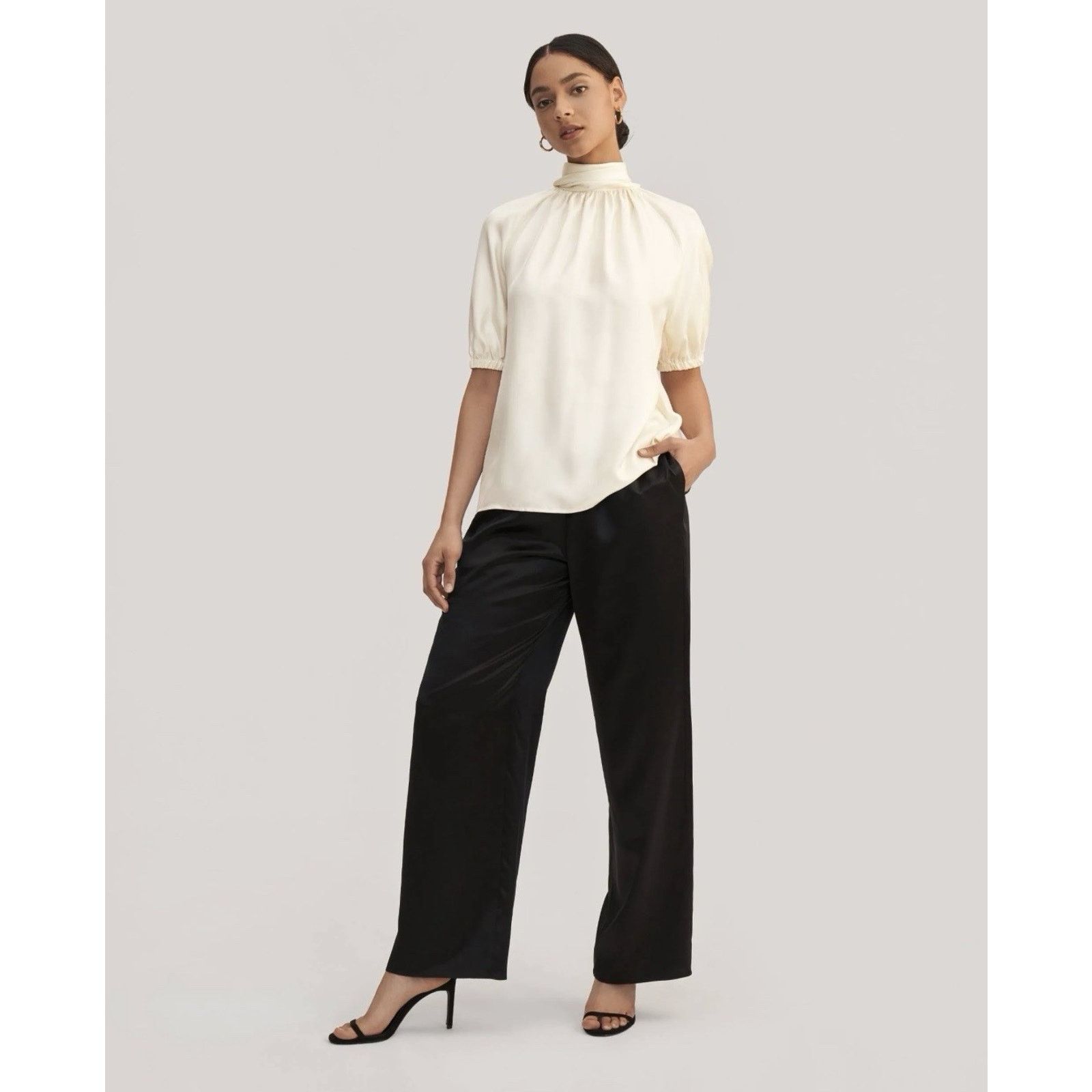 (+)PEOPLE LILYSILK Women Silk Ivory Elegant Minimalist Office Party Size S / US 4 / IT 40 - 4 Thumbnail