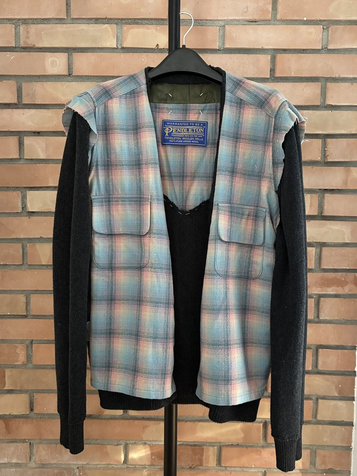 Maison Margiela Maison Margiela Pendelton Patchwork Satin Trim Wool Cardigan Size US M / EU 48-50 / 2 - 5 Thumbnail