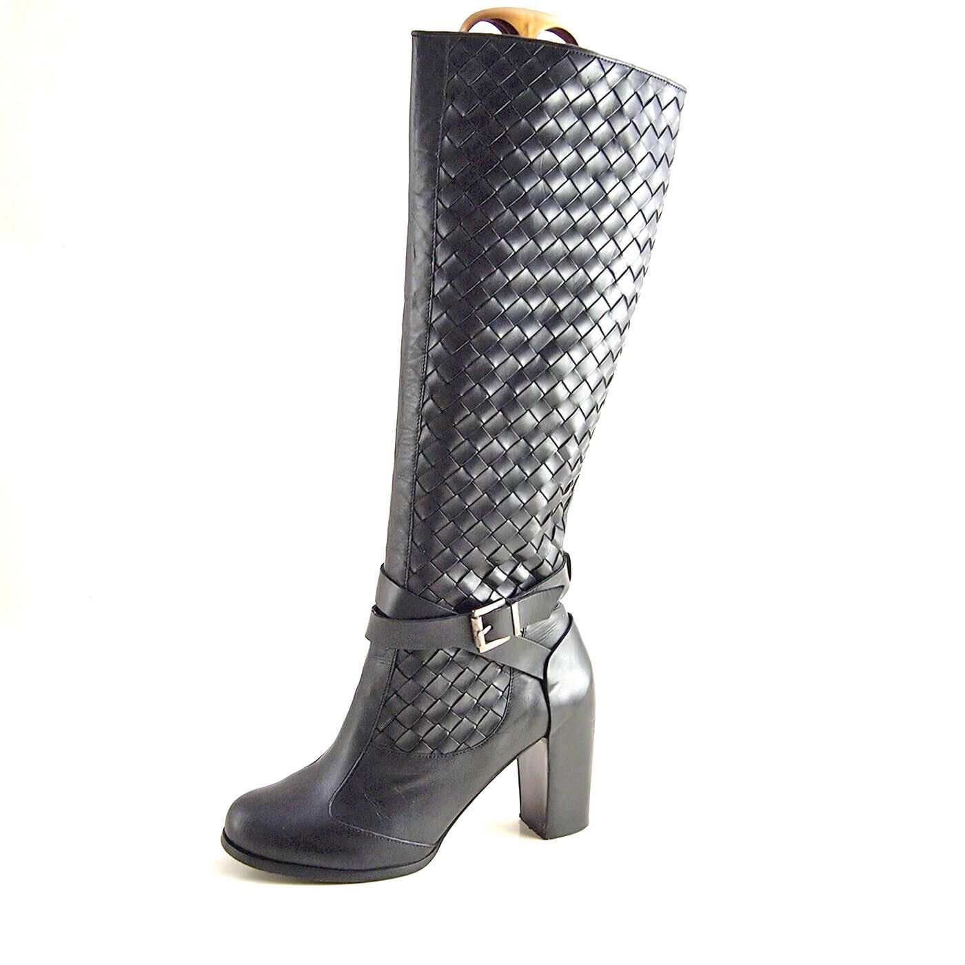 Designer Stephane Kelian Boots Black Braided Leather US 7 EU 37.5 Size US 7 / IT 37 - 1 Thumbnail