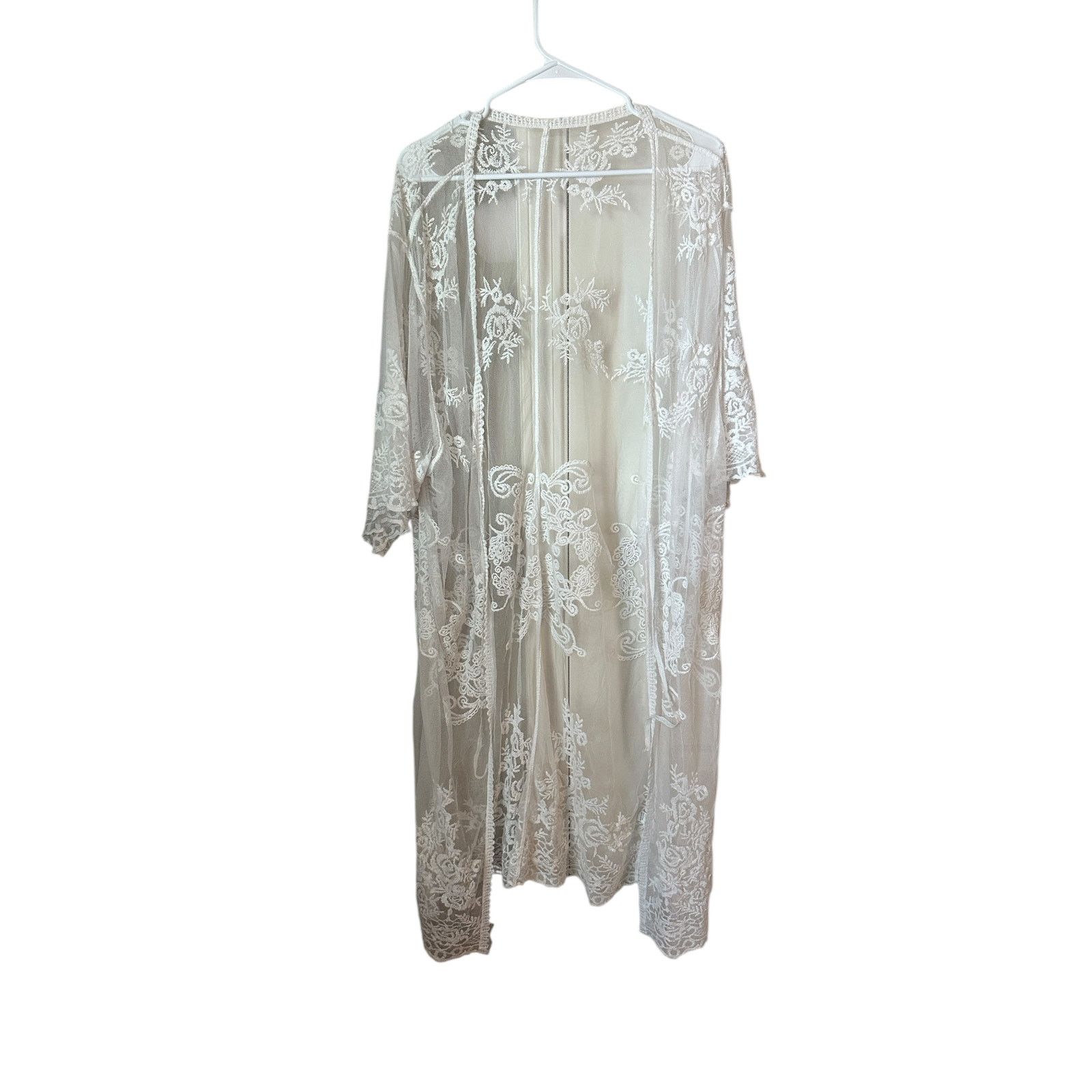 Other YouKD White Cotton Lace Boho Kimono Loose Kimono Beach Dress Size ONE SIZE - 8 Thumbnail