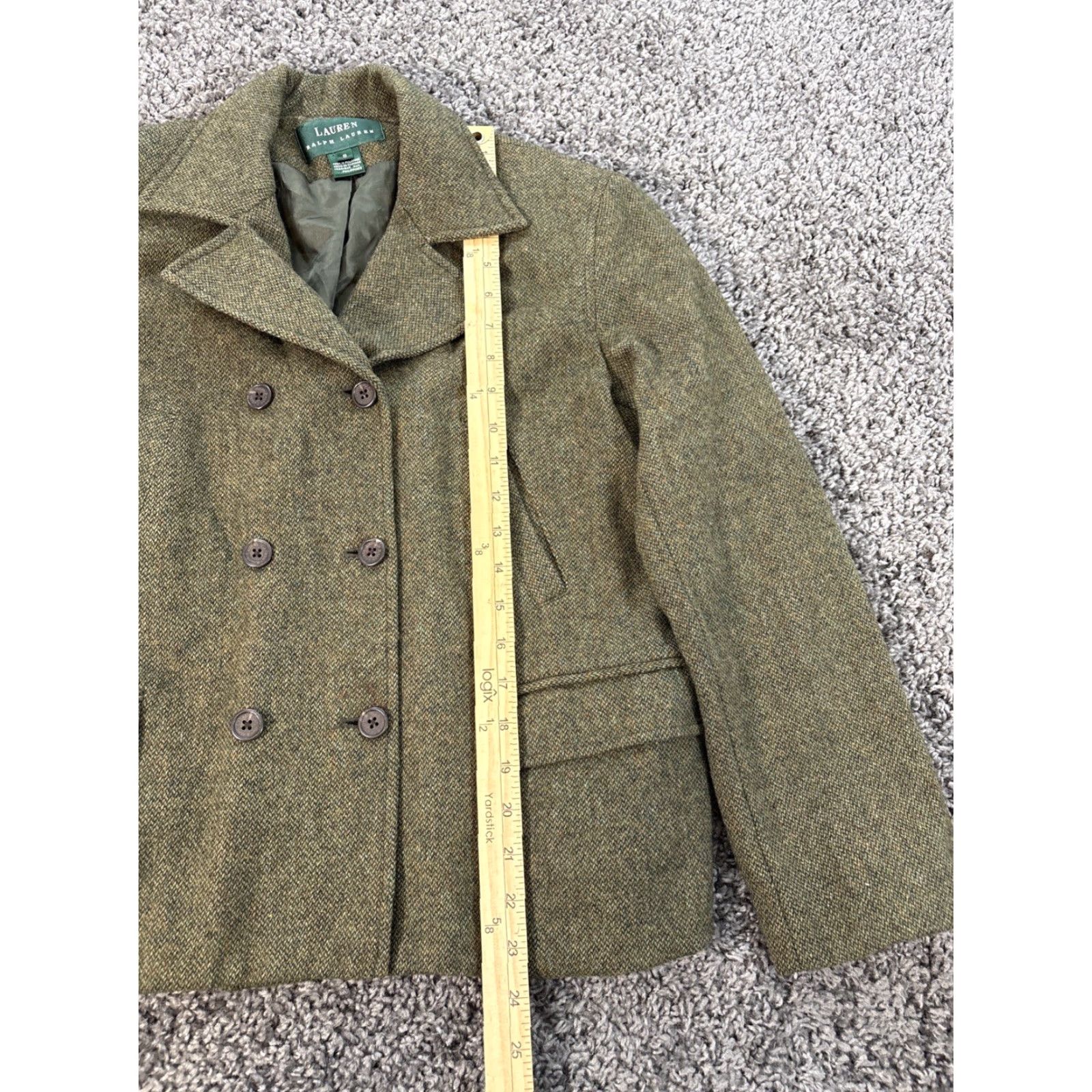 Ralph Lauren VINTAGE Lauren Ralph Lauren Blazer Womens 8 Herringbone Wool Zipper Green Lined Pockets Jacket Size M / US 6-8 / IT 42-44 - 2 Thumbnail