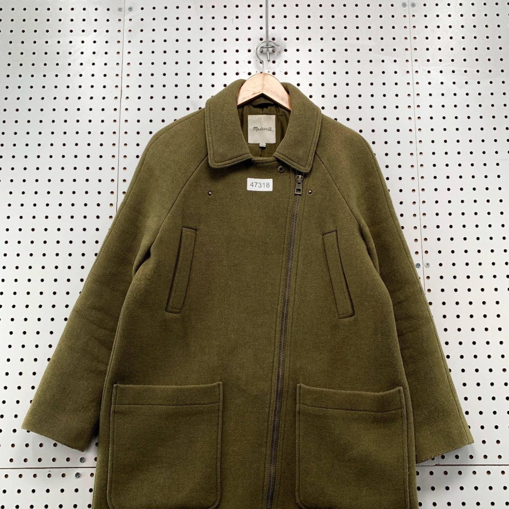 Madewell VINTAGE Madewell Wool Coat Womens Medium Olive Green Asymmetrical Zip Cashmere Blend Coat Long Wool Herringbone Green 90s Womens Size M / US 6-8 / IT 42-44 - 5 Thumbnail