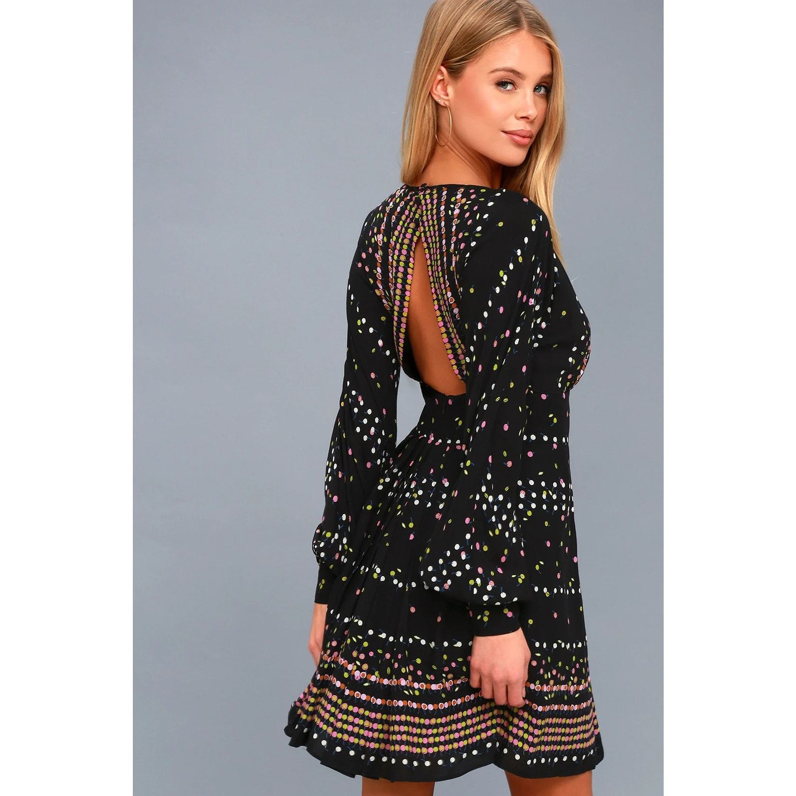 Free People Free People Coryn Black Print Long Sleeve Mini Dress 0 Grailed