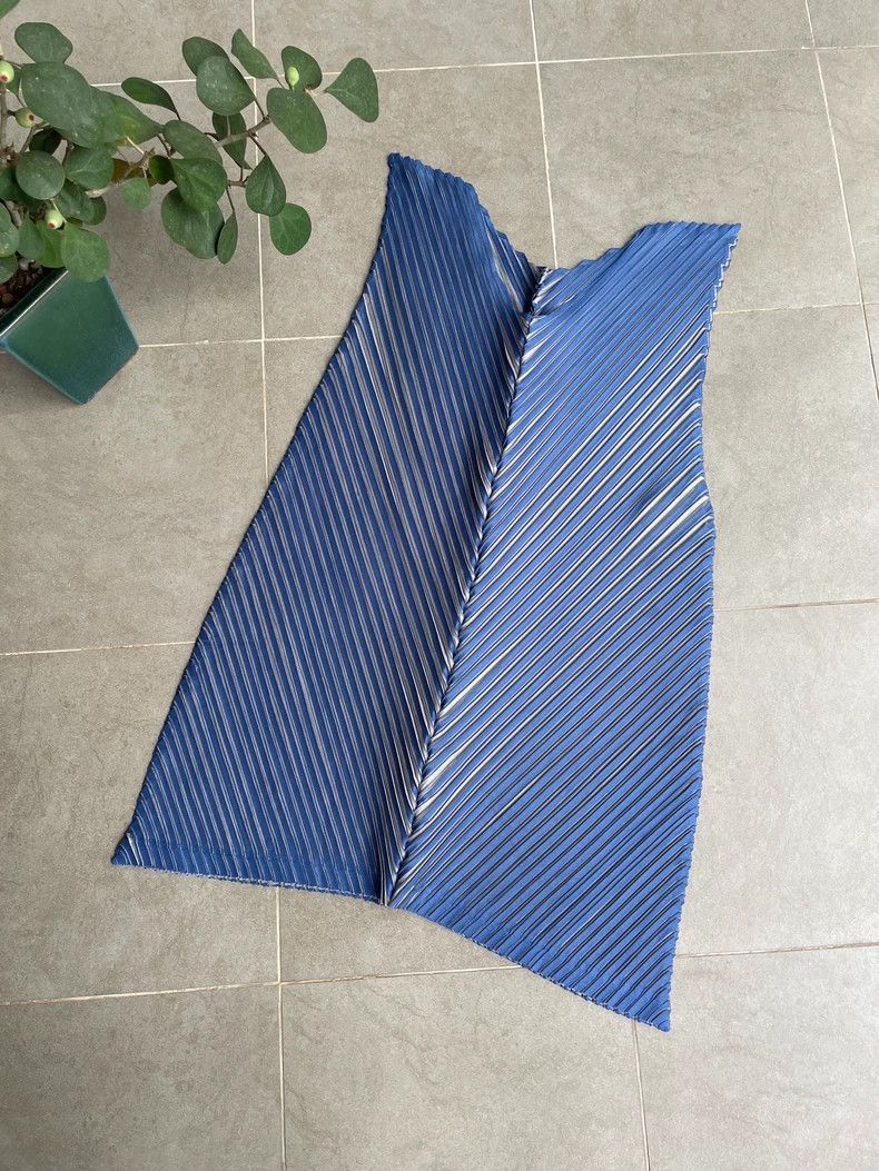 Issey Miyake Issey Miyake size:3 Blue twill pleated banana leaf dress Size S / US 4 / IT 40 - 4 Thumbnail