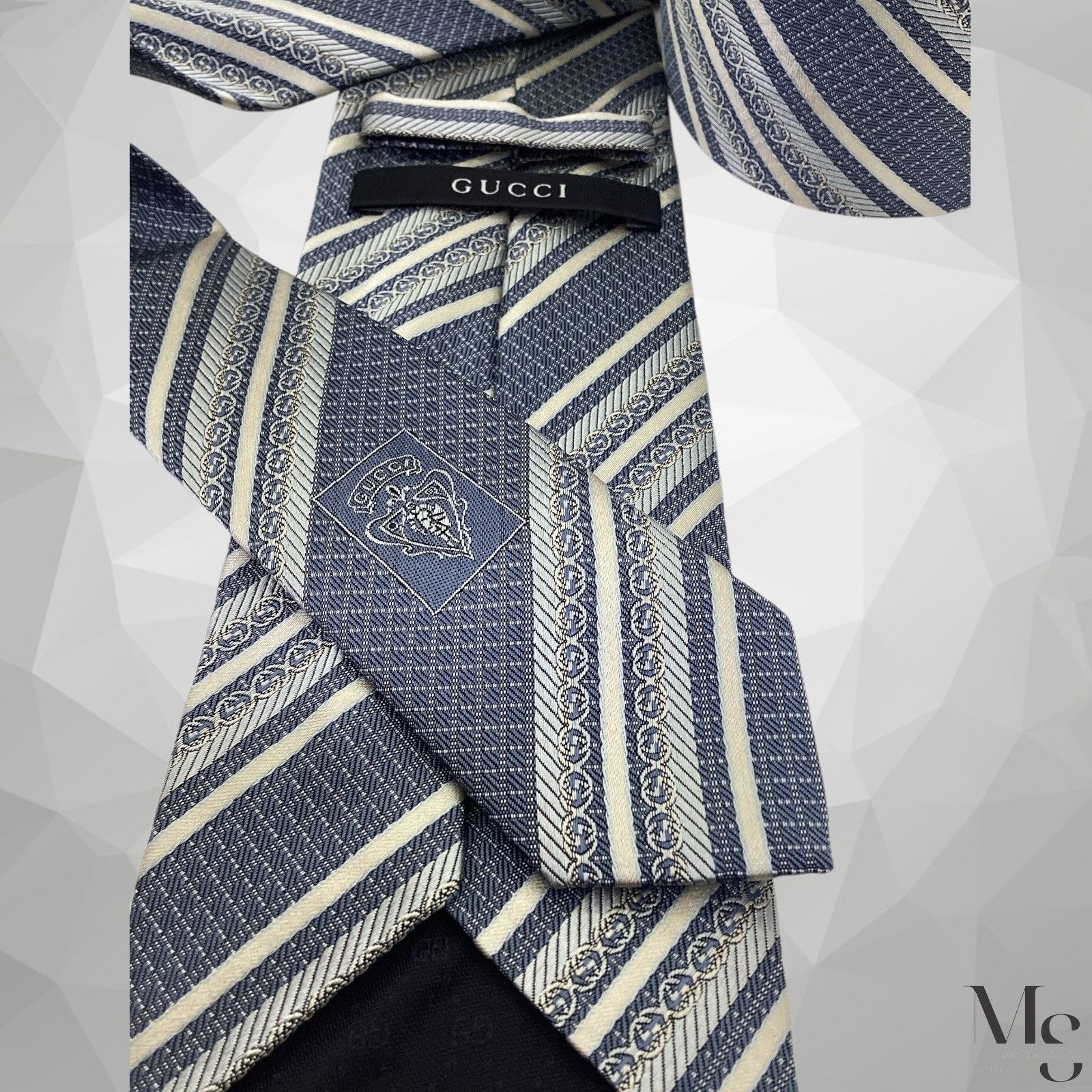 Gucci GUCCI Gray Striped Luxury Designer Silk Tie Made In Italy 58 Size ONE SIZE - 6 Thumbnail
