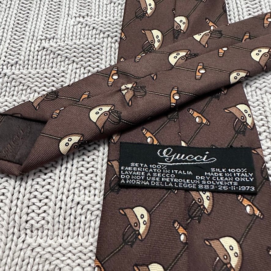 Gucci Vintage Gucci brown polo helmet print Italian silk tie Size ONE SIZE - 3 Thumbnail