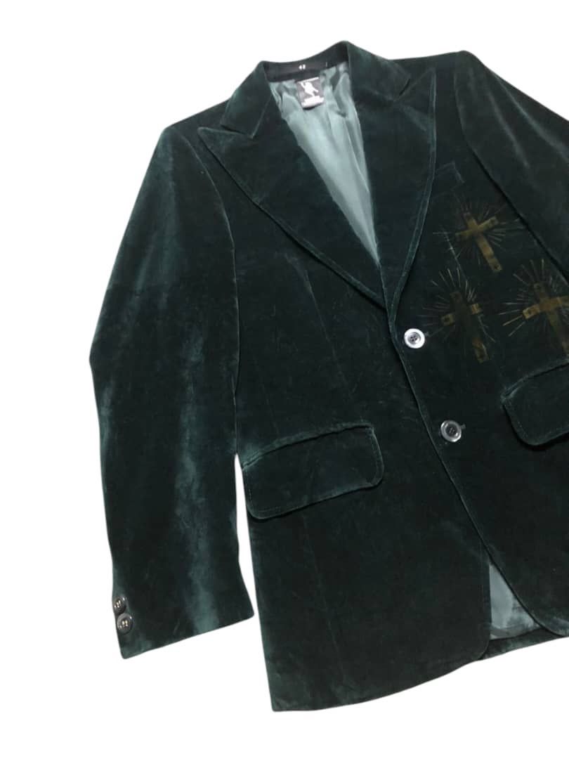 N.Hoolywood N.Hoolywood Green Velvet Blazer Cross Printed Deaign Size US S / EU 44-46 / 1 - 6 Thumbnail