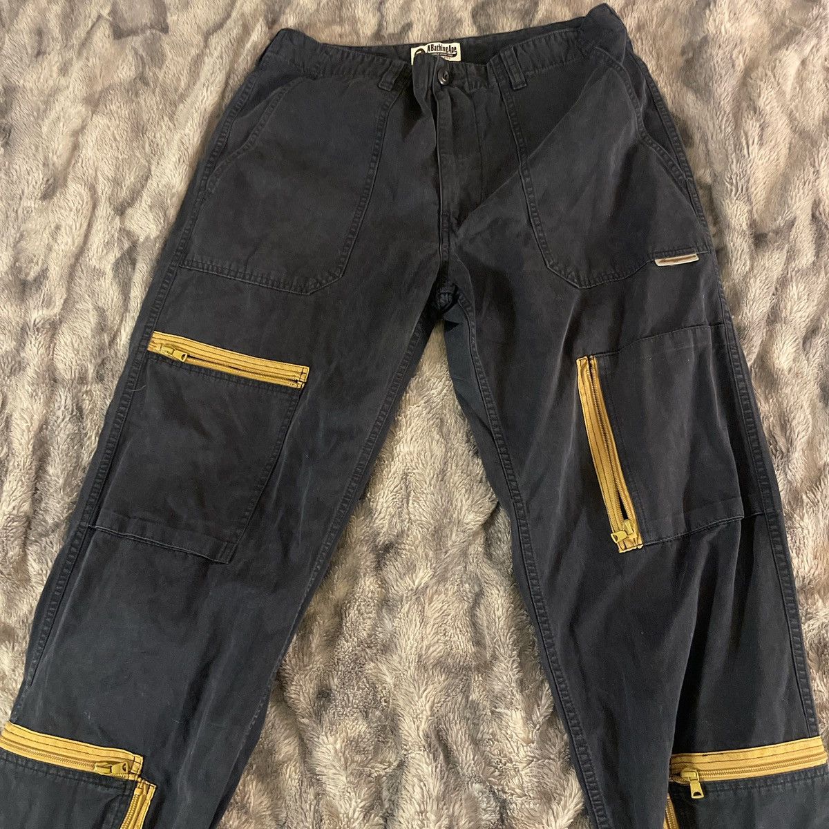 Bape Navy Blue Bape Cargo Pants with Yellow Zippers Size US 34 / EU 50 - 1 Thumbnail