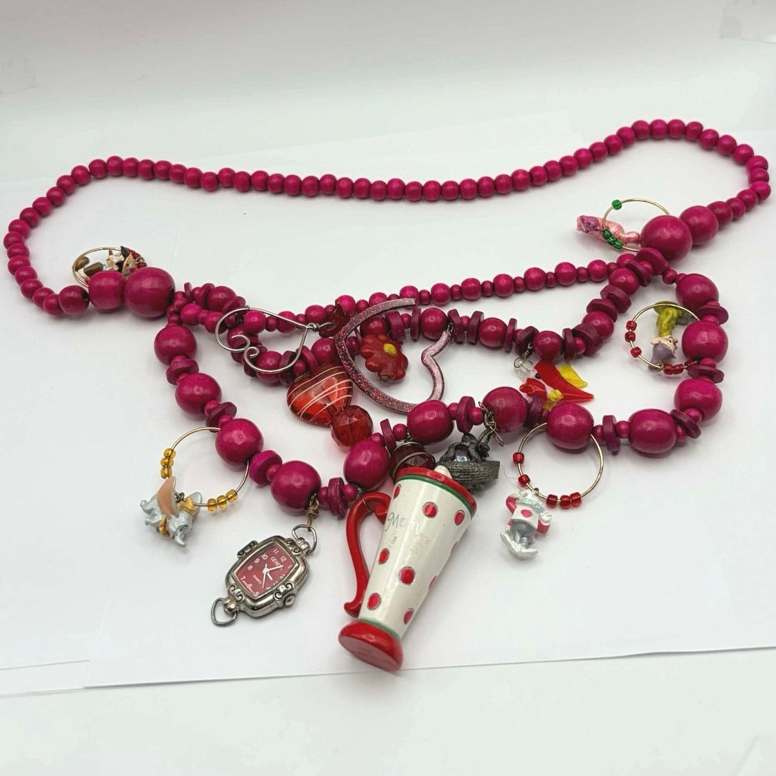 Other Pink Beaded Heart Watch Necklace Size ONE SIZE - 2 Thumbnail