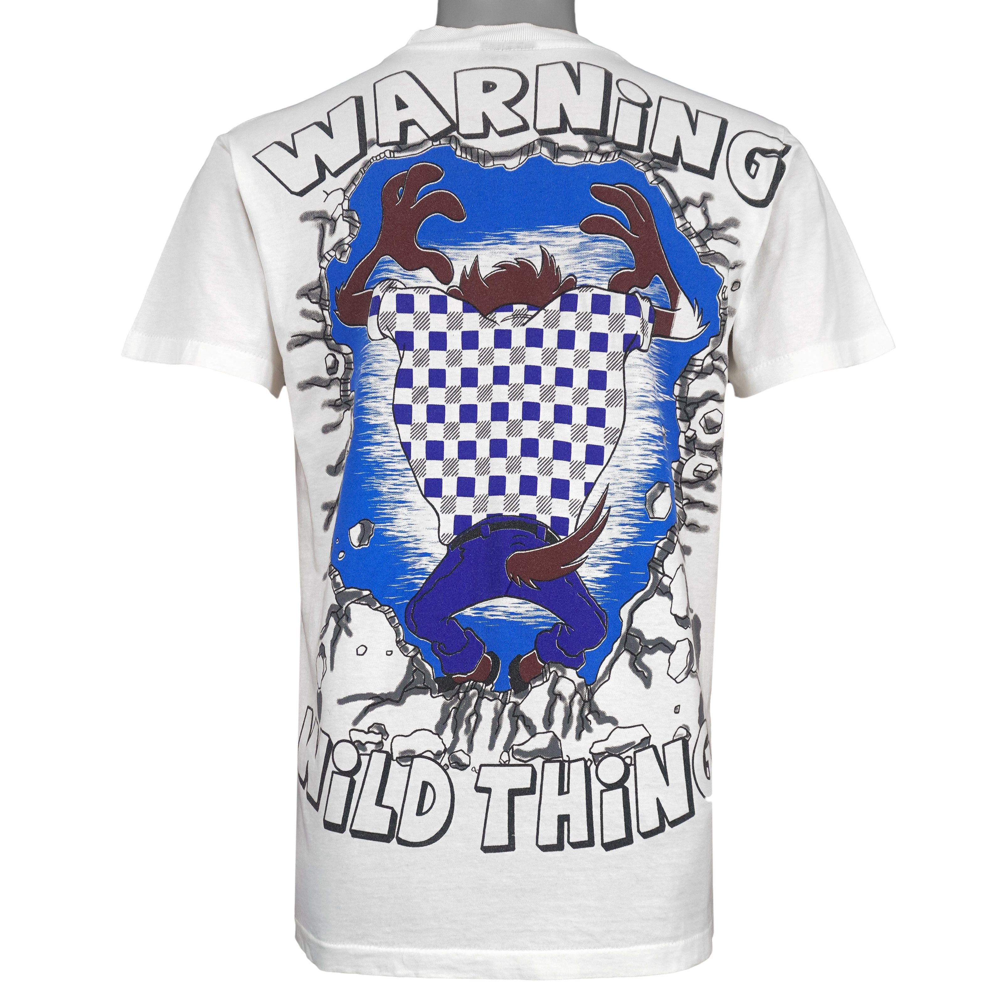 Vintage Looney Tunes - Taz Mania Warning Wild Thing AOP T-Shirt 1992 Size US M / EU 48-50 / 2 - 2 Thumbnail