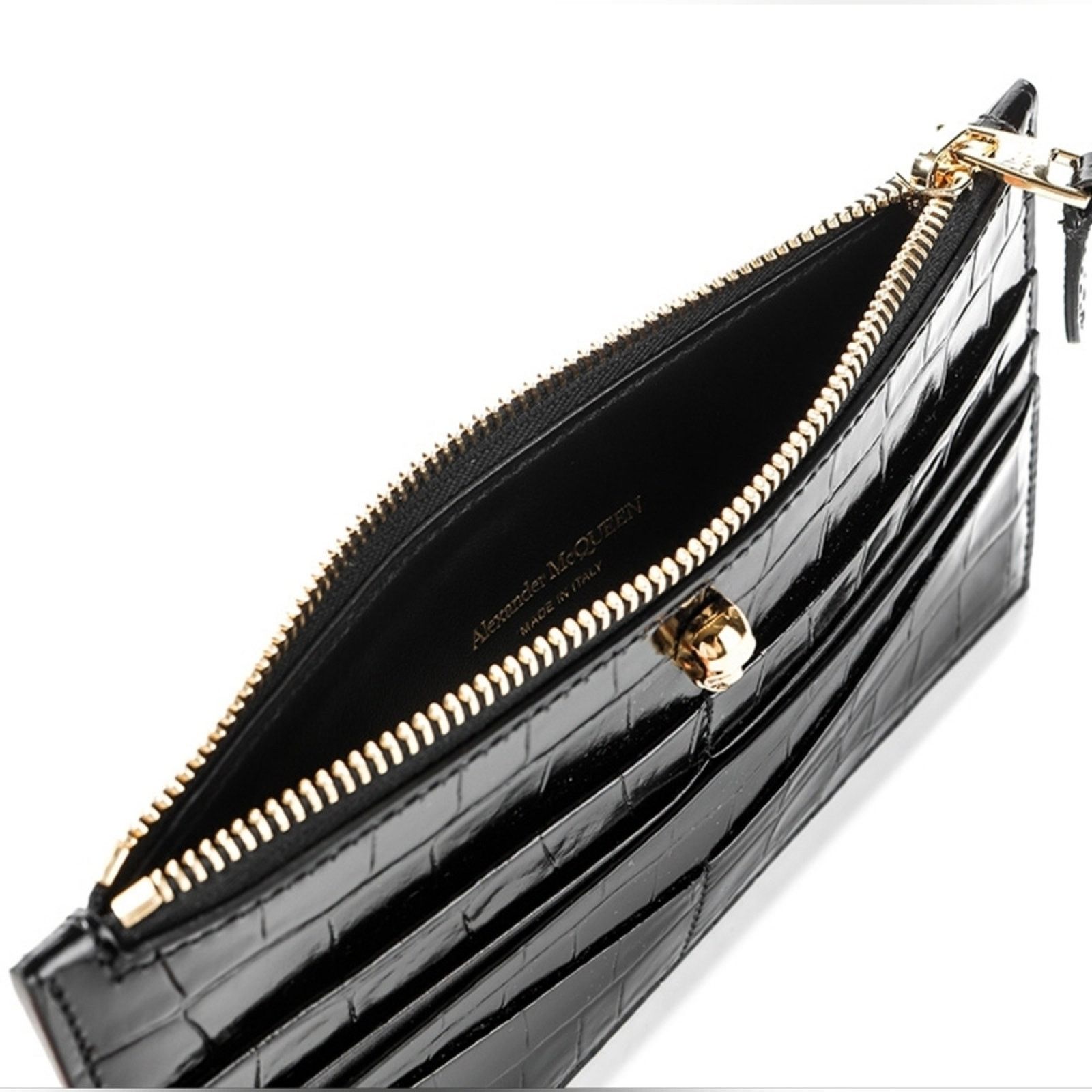 Alexander McQueen Alexander McQueen Flat Card Wallet Zip Black Croc Skull Size ONE SIZE - 11 Thumbnail