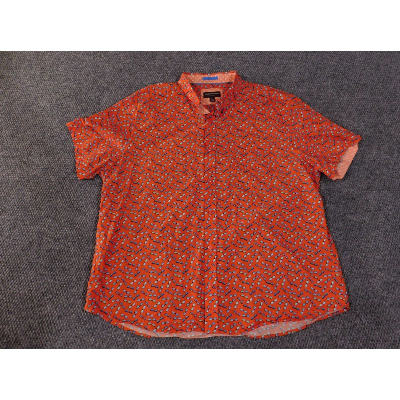Johnston & Murphy Johnston & Murphy Shirt Mens 2XL Orange Geometric Print Casual Button-Front Short Sleeve Collared Valley of American Theme Mens Size US XXL / EU 58 / 5 - 3 Thumbnail
