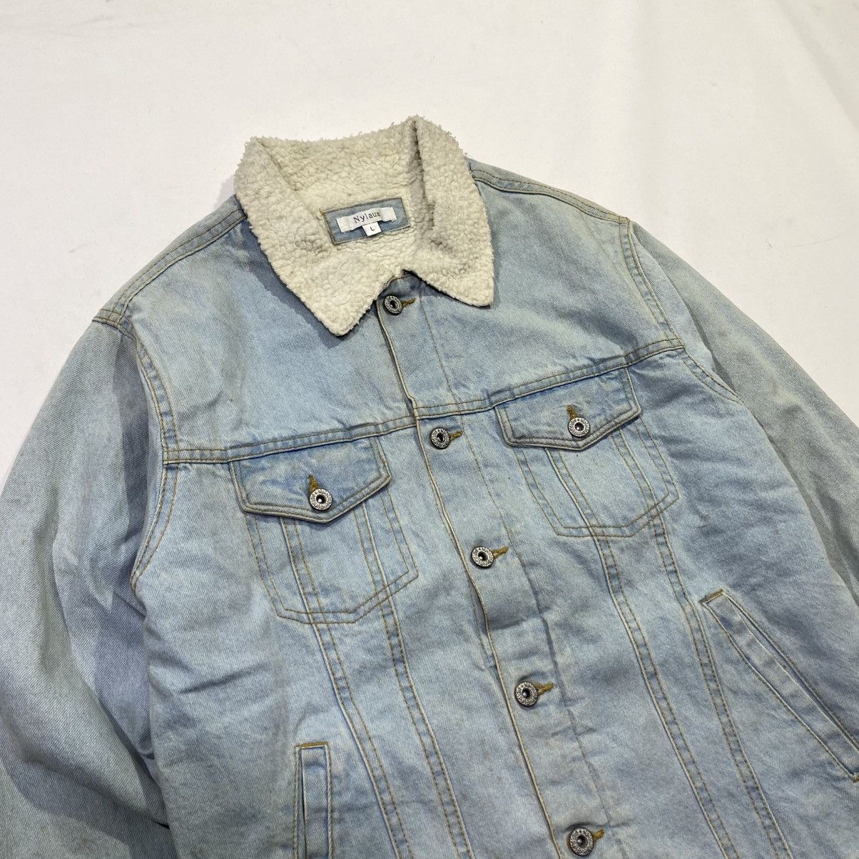 Japanese Brand Nylaus Blue Washed Denim Trucker Jacket Jeans Size US L / EU 52-54 / 3 - 2 Thumbnail
