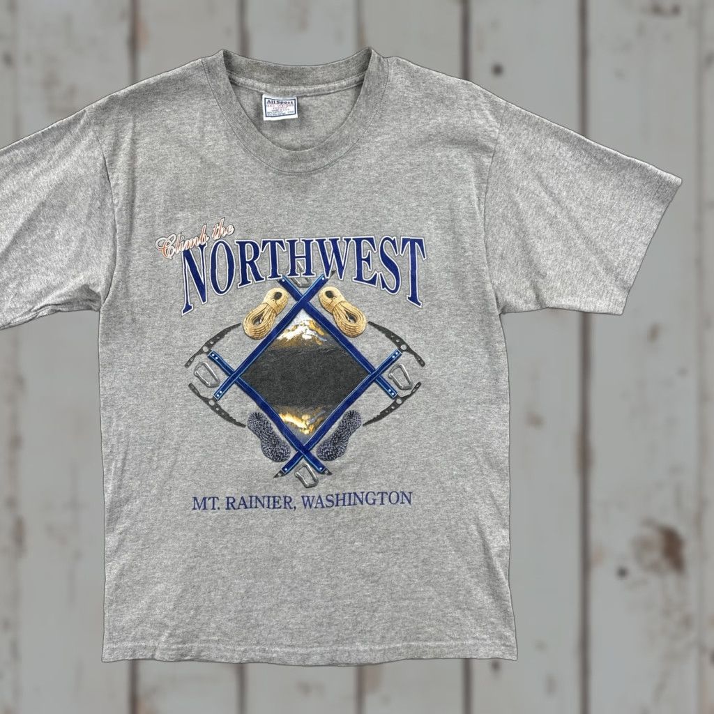 Vintage VINTAGE All Sport Shirt Gray 90s USA Climb The Northwest Mens L White? Size US L / EU 52-54 / 3 - 1 Thumbnail