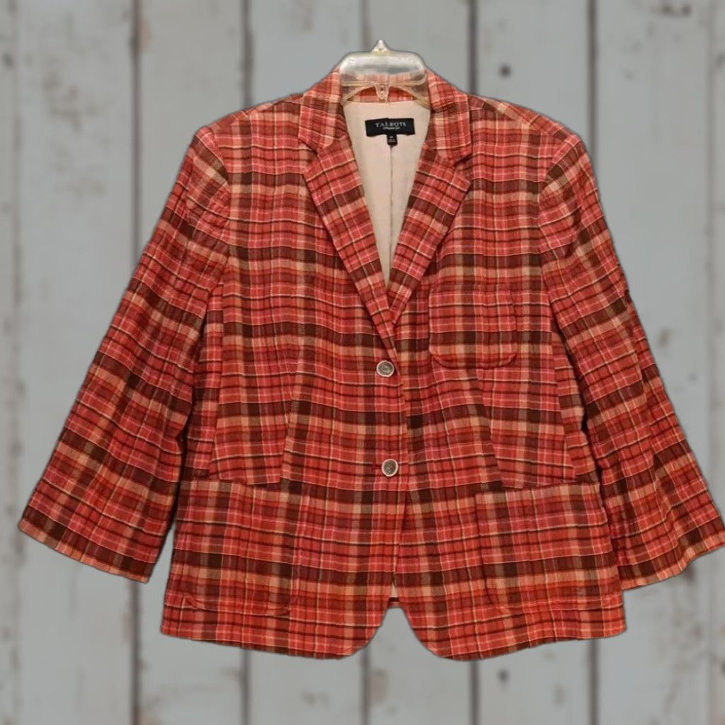Talbots Talbots Blazer Women 14 Multicolor Plaid Cotton Blend Womens Size XL / US 12-14 / IT 48-50 - 1 Thumbnail