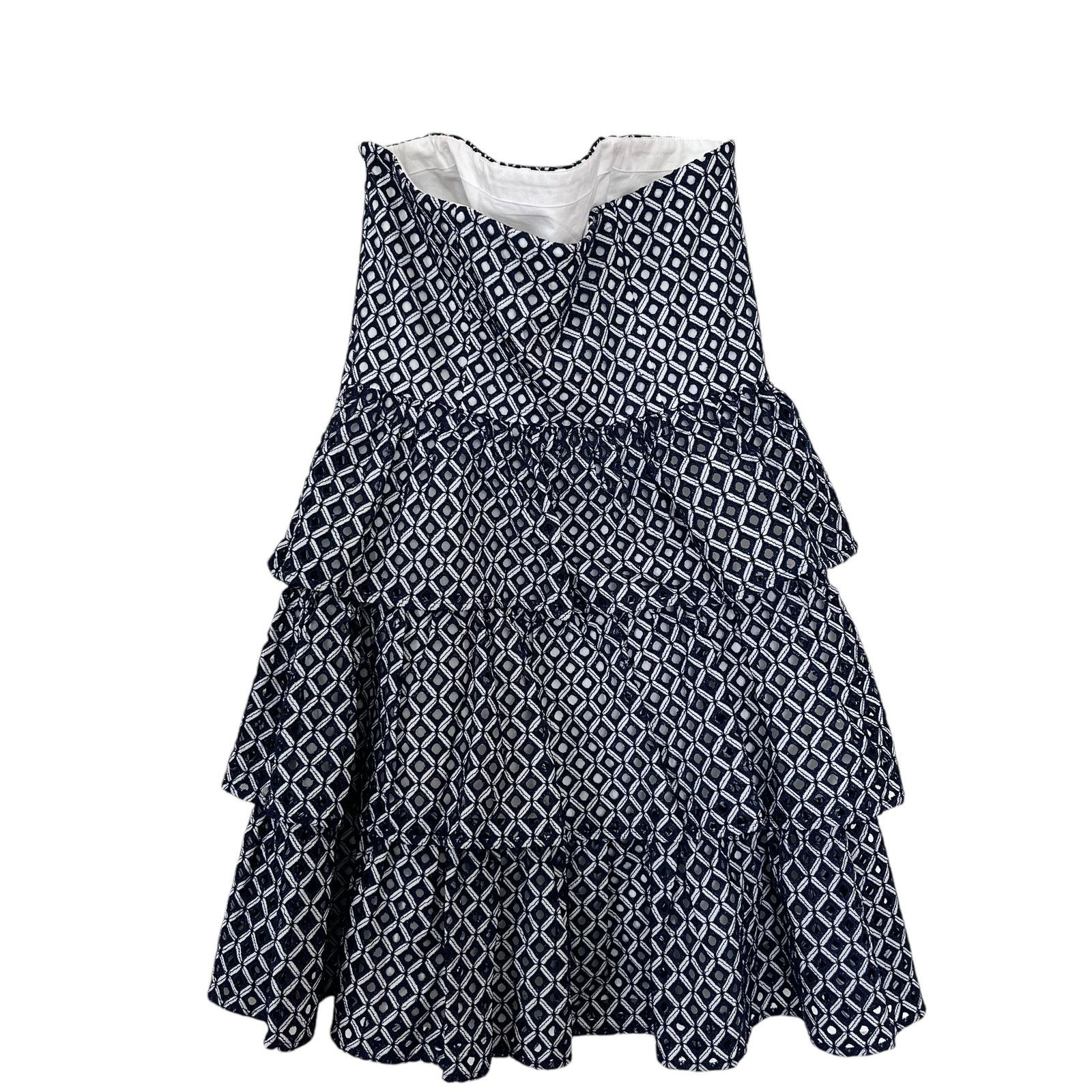 White House Black Market White House Black Market Navy Eyelet Strapless Tiered Dress Size M / US 6-8 / IT 42-44 - 3 Thumbnail