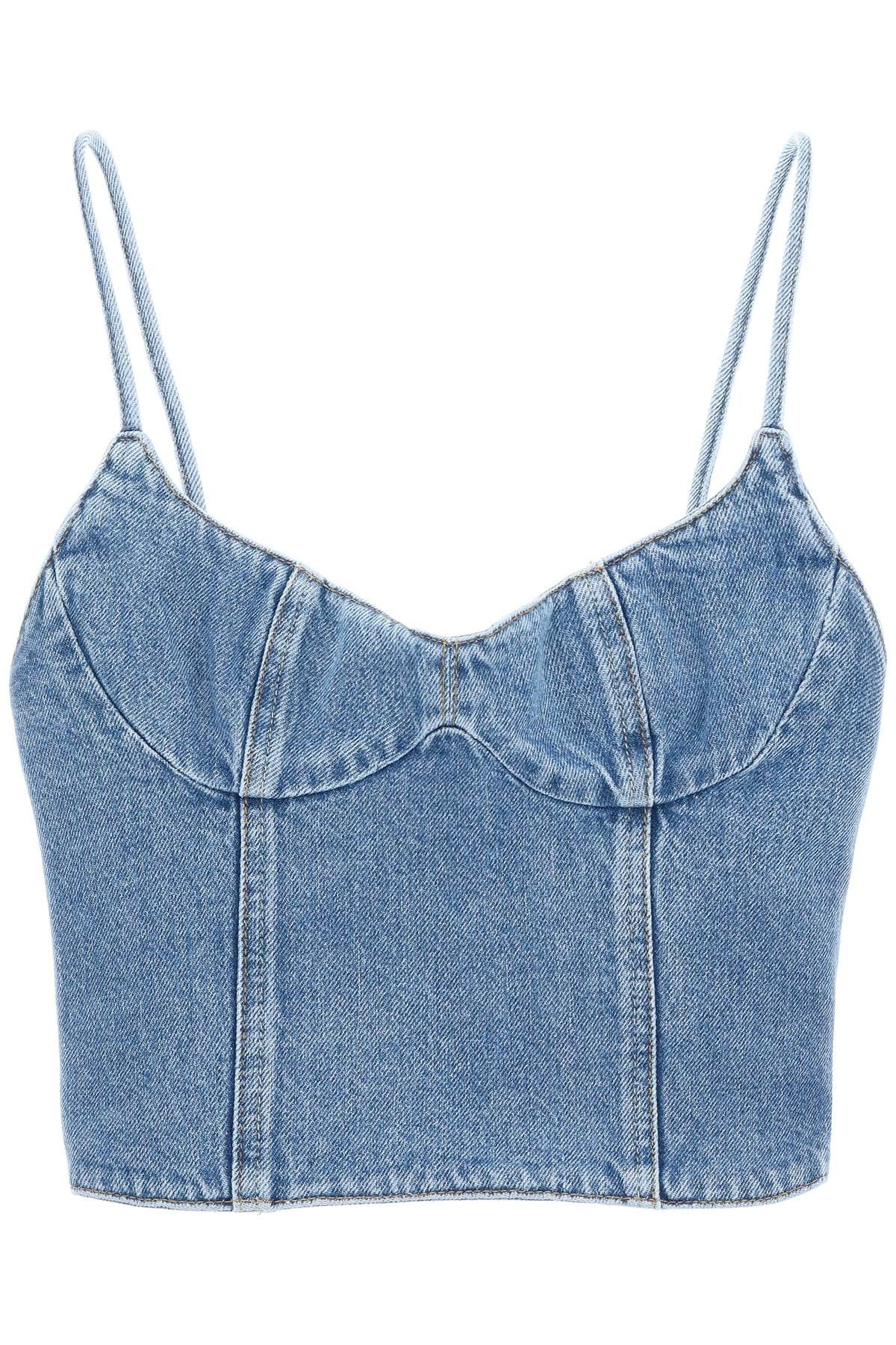 image of Magda Butrym Denim Cropped Bustier Top in Blue, Women's (Size Medium)