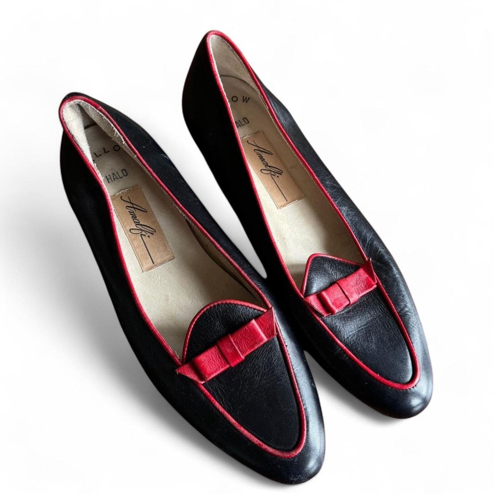 Vintage Amalfi Italian Leather Black Red Bow Loafer Flats 7 Size US 7 / IT 37 - 3 Thumbnail