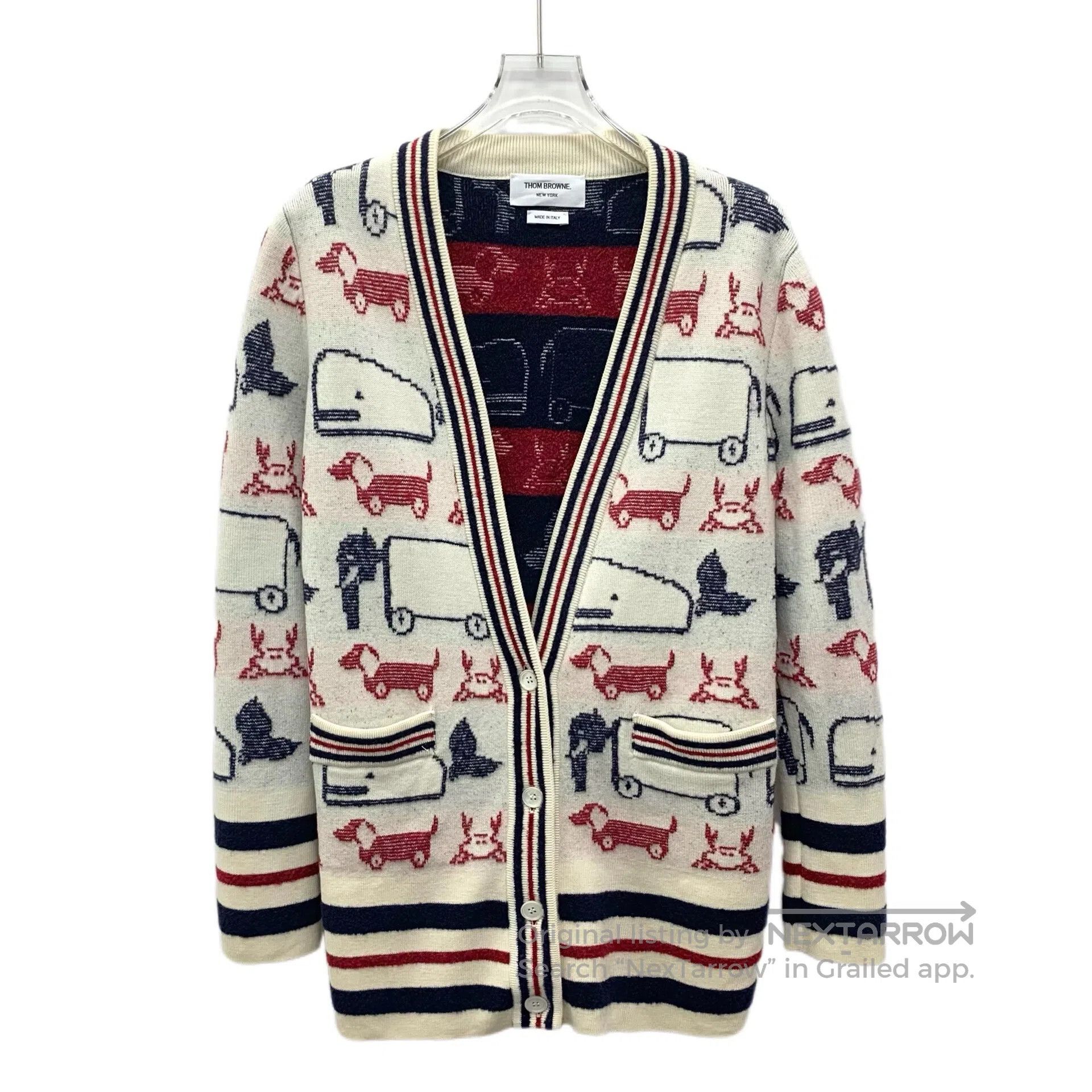 Thom Browne Thom Browne Multicolor Dog Pattern Inlaid Wool V-neck Sing Size US S / EU 44-46 / 1 - 1 Thumbnail