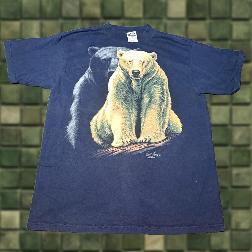 Gloverall Vtg 90's Grizzly Polar bear Tee Shirt Graphic All Over Print nature outdoors XL Blue Mens Graphic Tee Size US XL / EU 56 / 4 - 1 Thumbnail