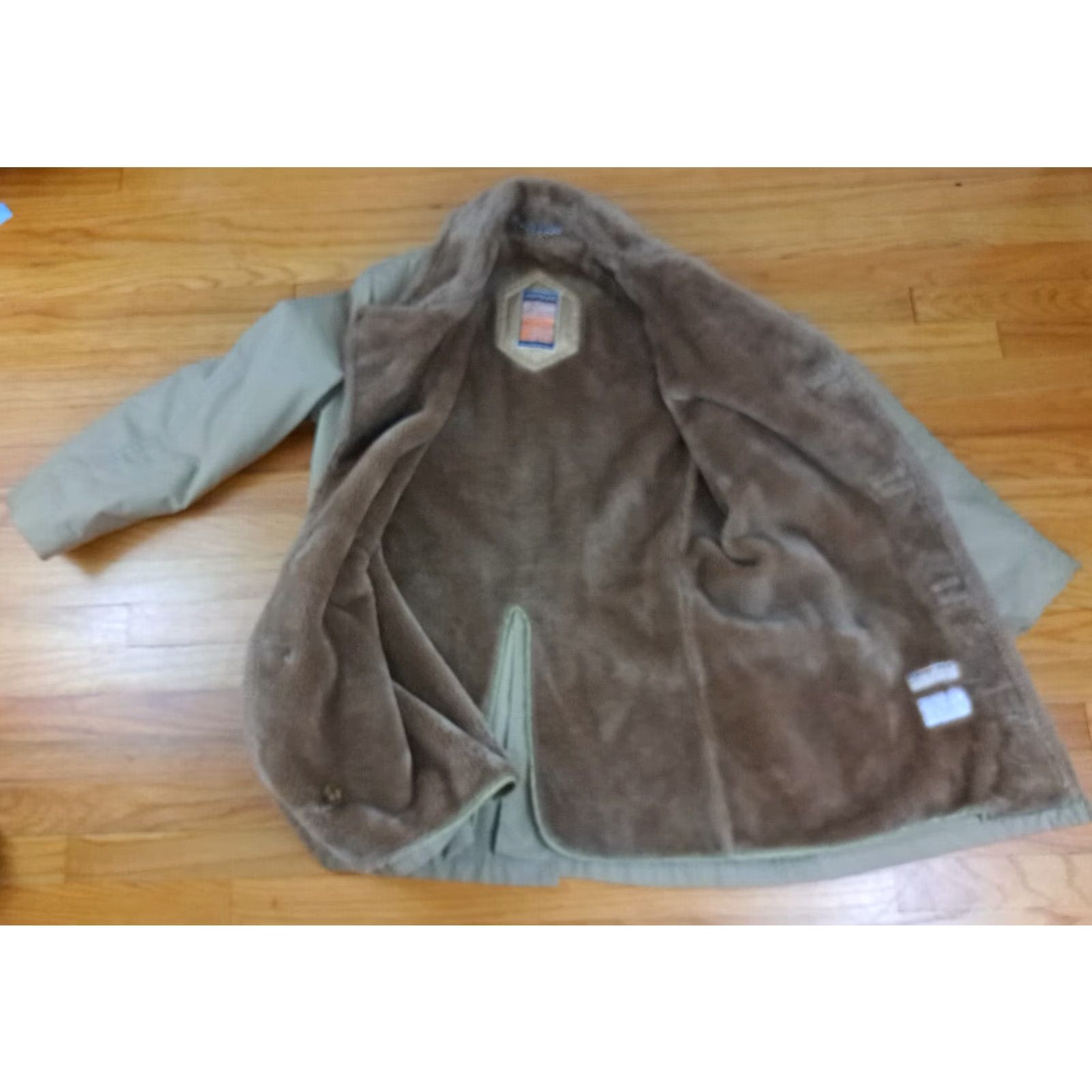 Vintage Mighty Mac Coat Long Men 38 Beige Canvas Fur Lined Winter USA Trench Coat Regular Chest Pocket Earthen Marks N/A Size US XXS / EU 40 - 4 Thumbnail