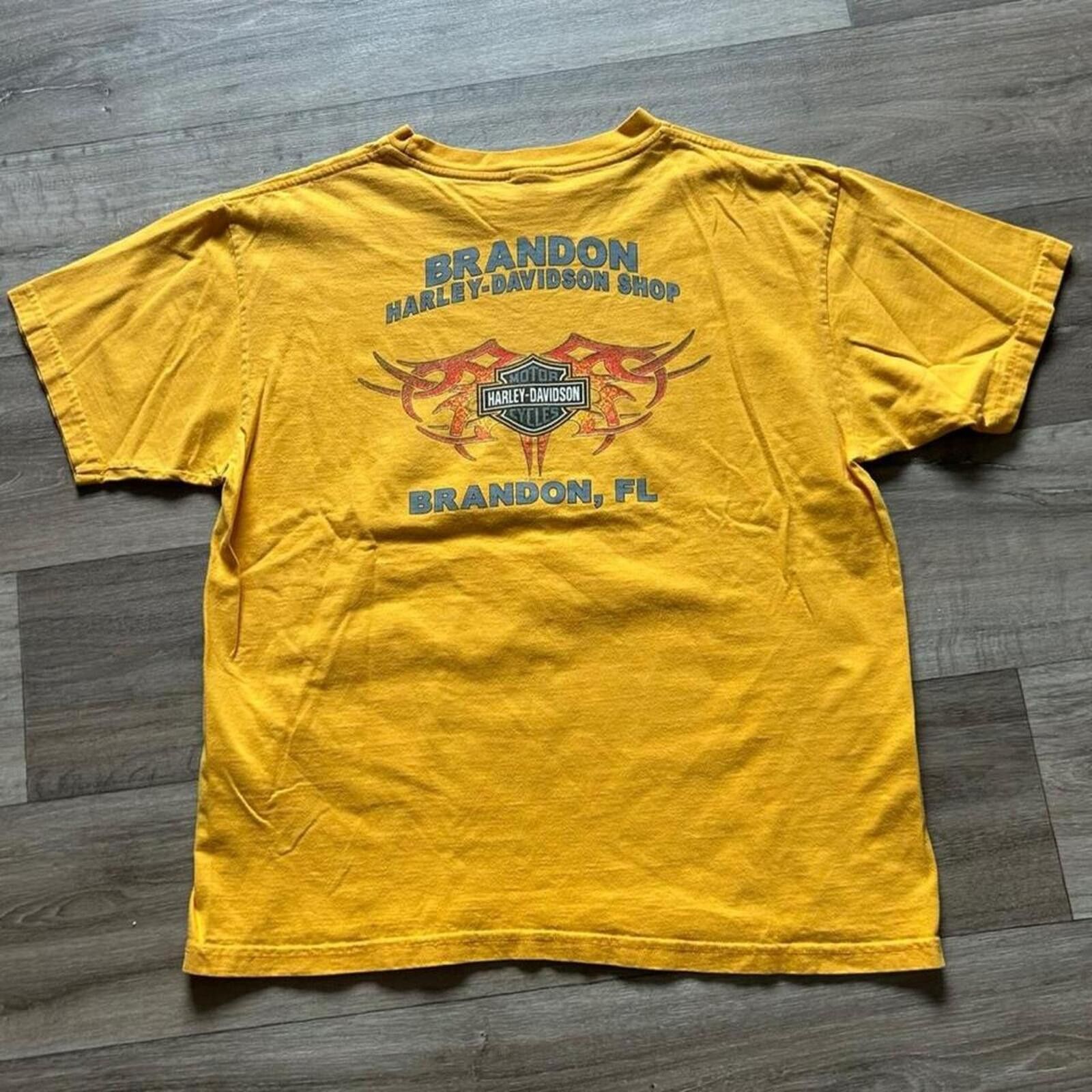 Harley Davidson Vintage y2k Harley Davidson yellow t-shirt with eagle design Size US L / EU 52-54 / 3 - 4 Thumbnail