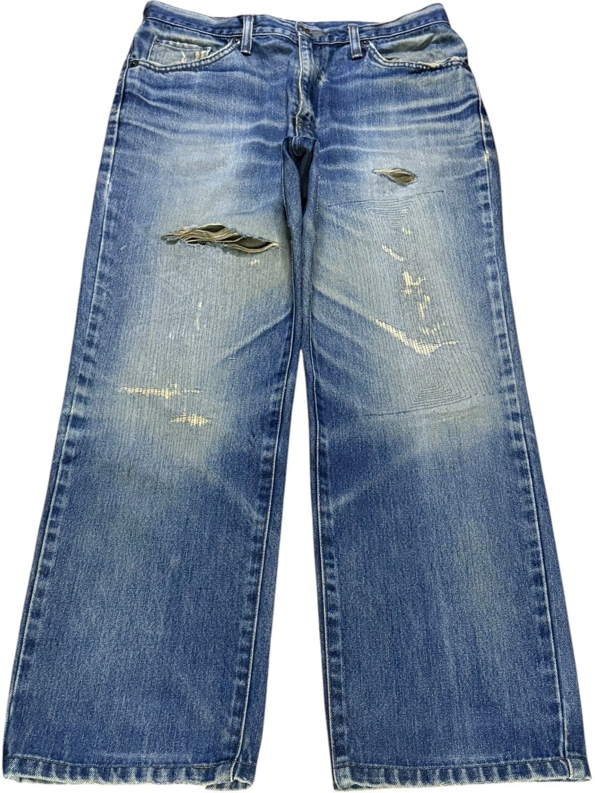 Edwin × Japanese Brand Vintage Edwin 402 Sashiko Style Mud Wash Distress Loose Jean Size US 30 / EU 46 - 1 Thumbnail