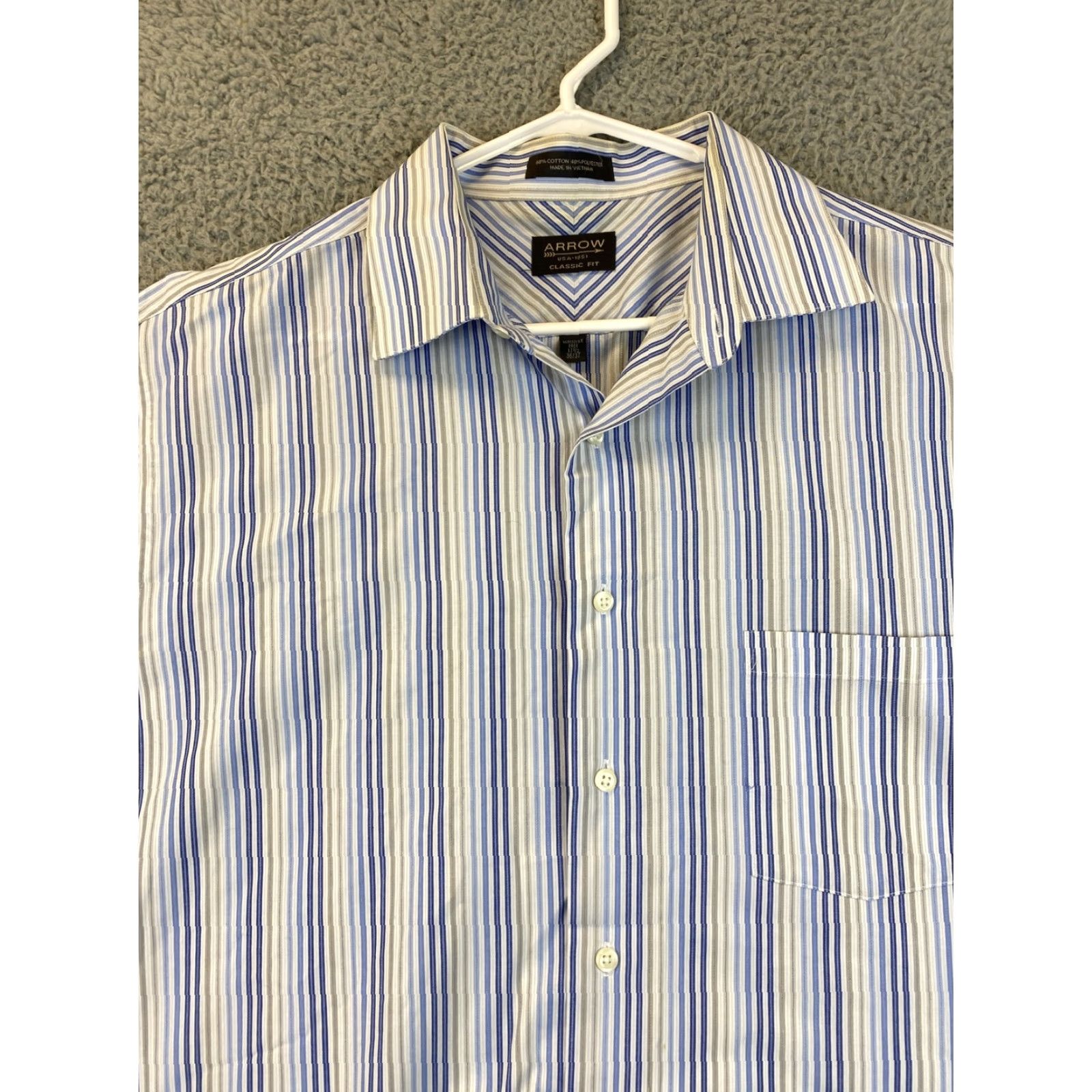 Arrow ARROW Men's Dress Shirt Classic Fit Spread Collar Long Sleeve Striped Multicolor Size M Size 40R - 3 Thumbnail