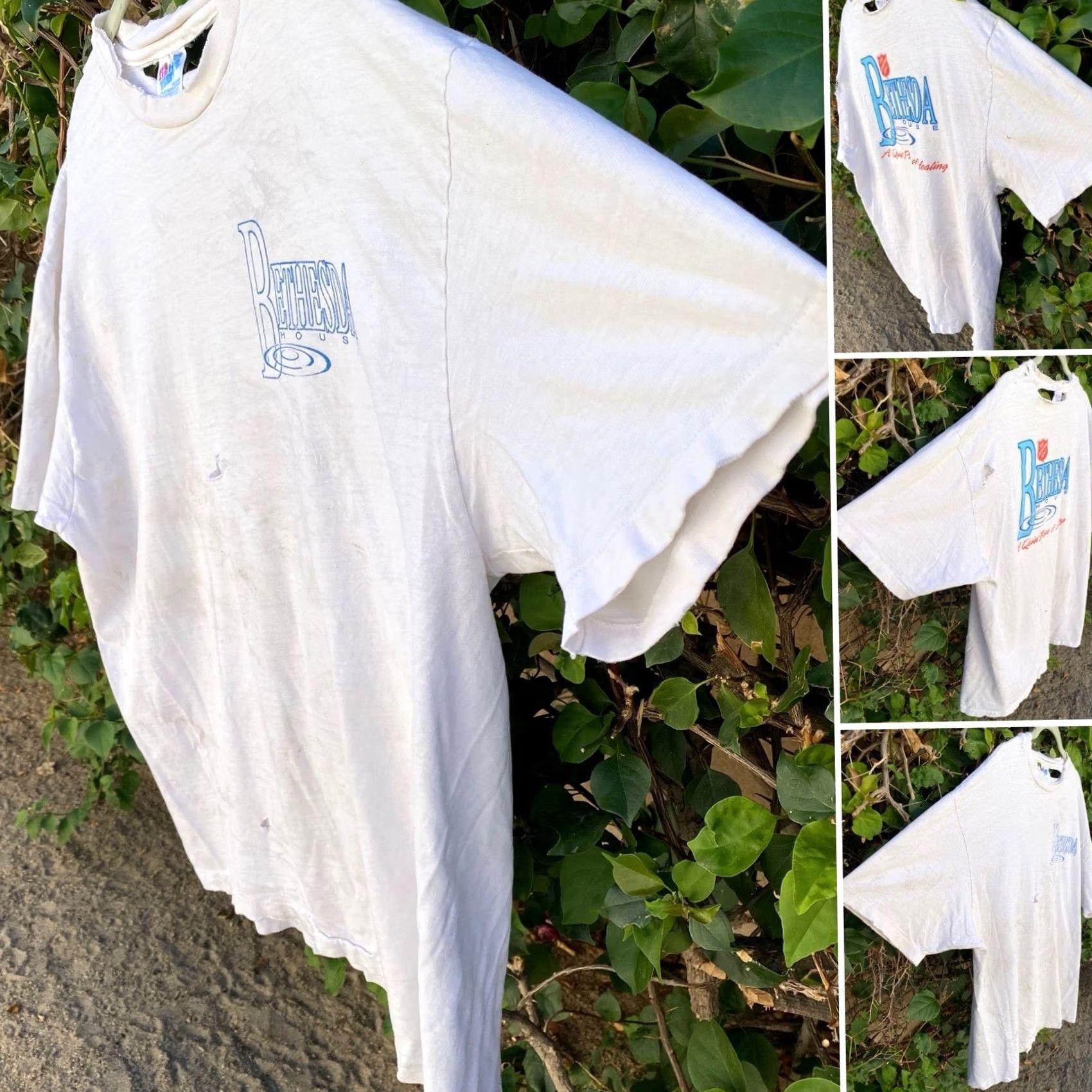 Hanes VINTAGE Hanes T Shirt Distressed White XL The Salvation Army Bethesda House Graphic Print Short Sleeve Men Size XL Size US XL / EU 56 / 4 - 2 Thumbnail