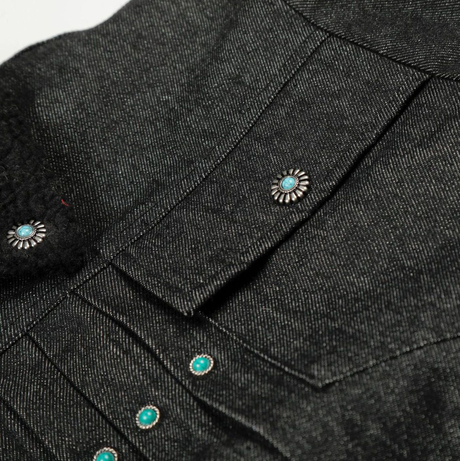 Black Sherpa-Lined Fireman Clasp Denim Jacket