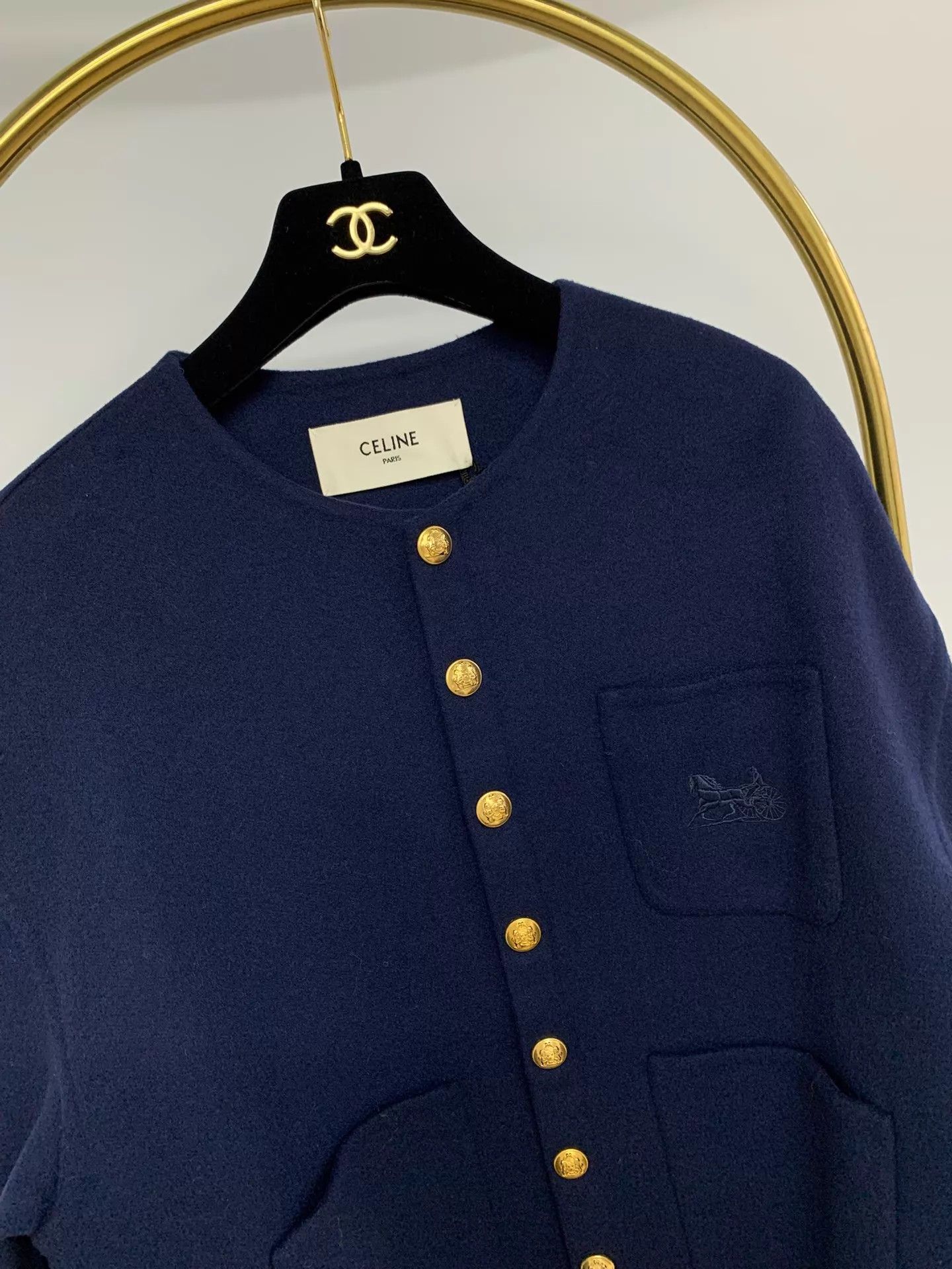 Celine Celine Blue Gold Button Wool Coat Size 36 Unused Size XS / US 0-2 / IT 36-38 - 2 Thumbnail