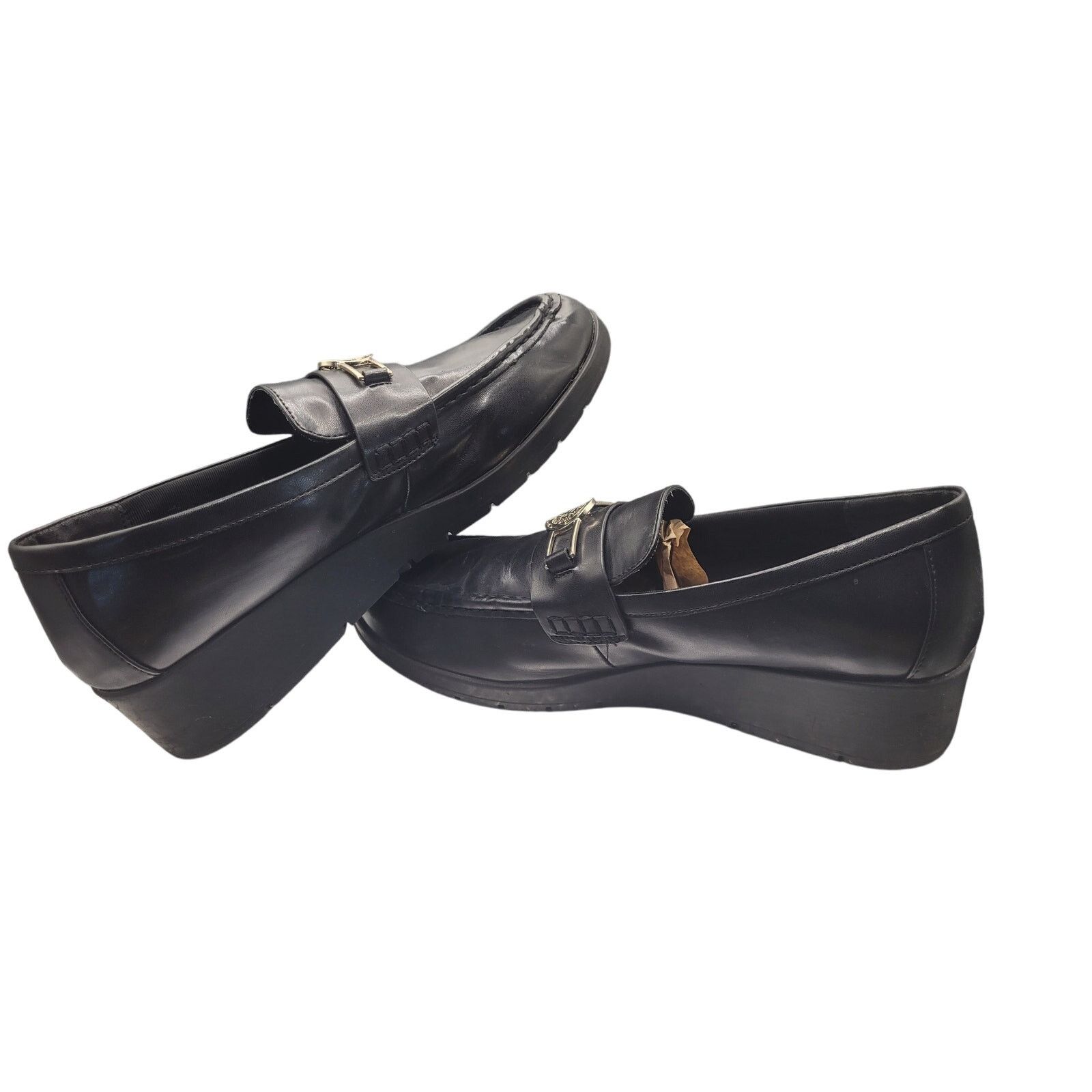 Anne Klein Anne Klein Black Loafers Flex Slip On Gold Emblem Sz 9.5 Size US 9.5 / IT 39.5 - 5 Thumbnail