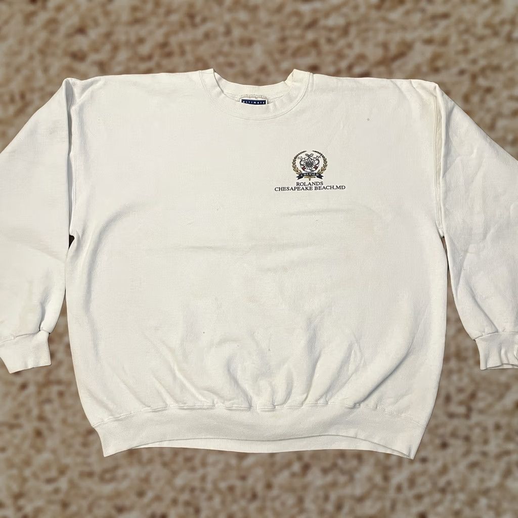 Hanes Chesapeake Beach Maryland Sweatshirt Mens Adult 2XL White Pullover Hanes Logo Crew Neck Long Sleeve Outdoor Graphic Print 90s Mockup Size US XXL / EU 58 / 5 - 1 Thumbnail