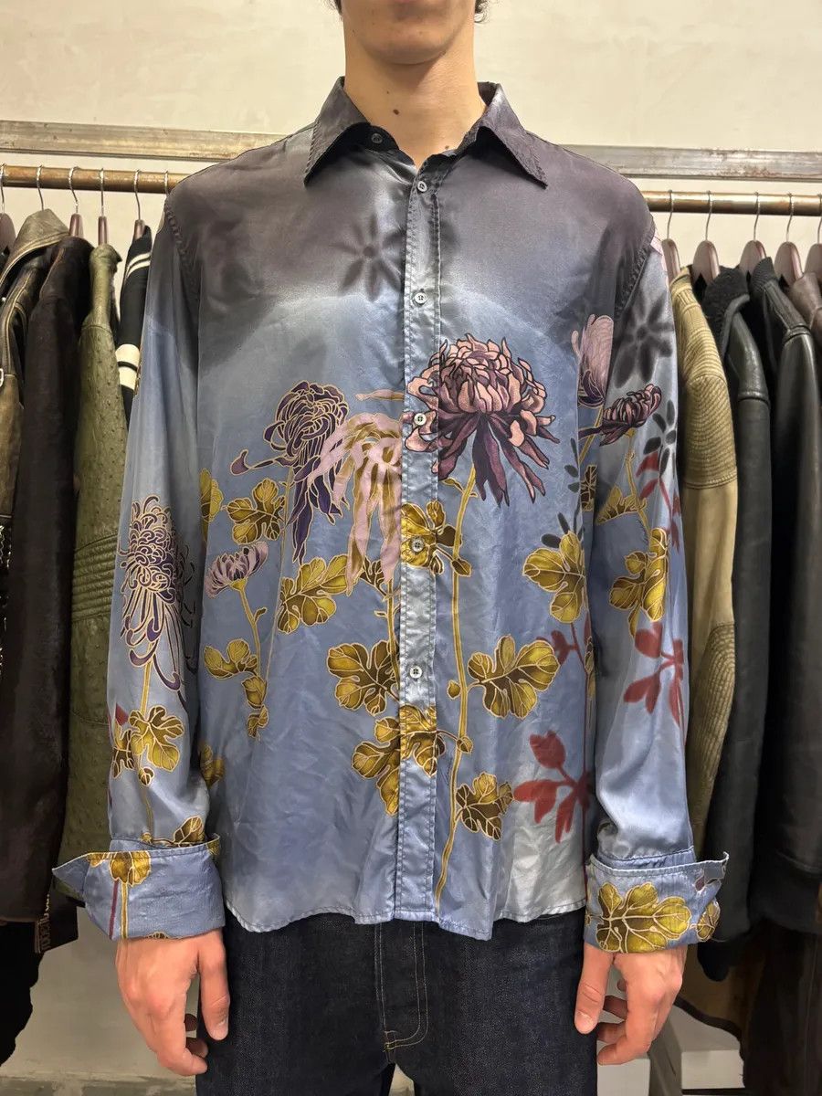 Gucci SS2001 Gucci by Tom Ford Blue Floral Silk Button Up Long Sleeve Shirt Size US L / EU 52-54 / 3 - 2 Thumbnail