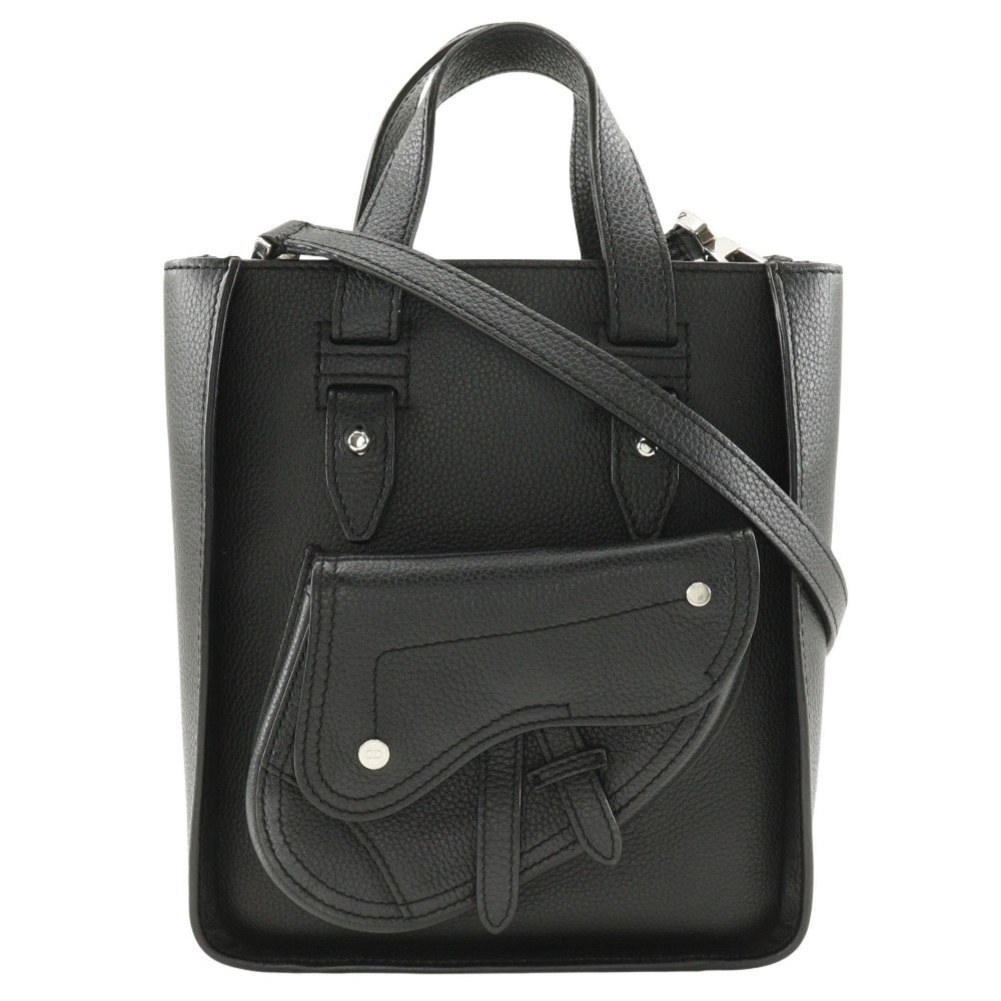 Dior Christian Dior Saddle Mini Tote Handbag Shoulder Bag Calf Black 2way A5 Type Women's Size ONE SIZE - 1 Thumbnail