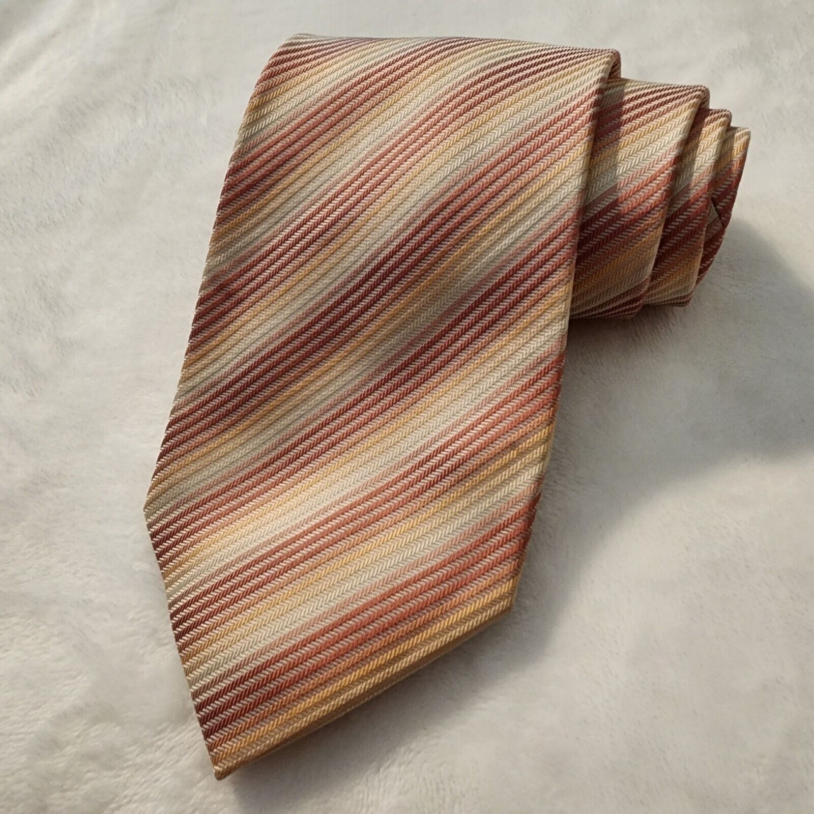 Alfani Alfani Silk Neck Tie Fall Colors Stripes Orange Salmon Cream Size ONE SIZE - 1 Thumbnail