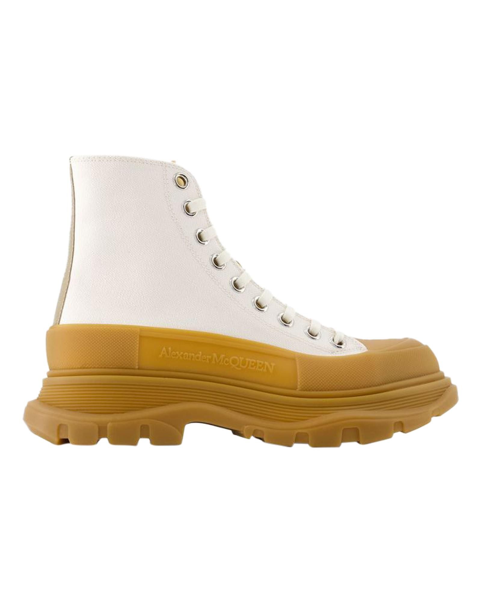 image of Alexander Mcqueen Beige Calfskin Ankle Boots With Rubber Sole, Women's (Size 11)