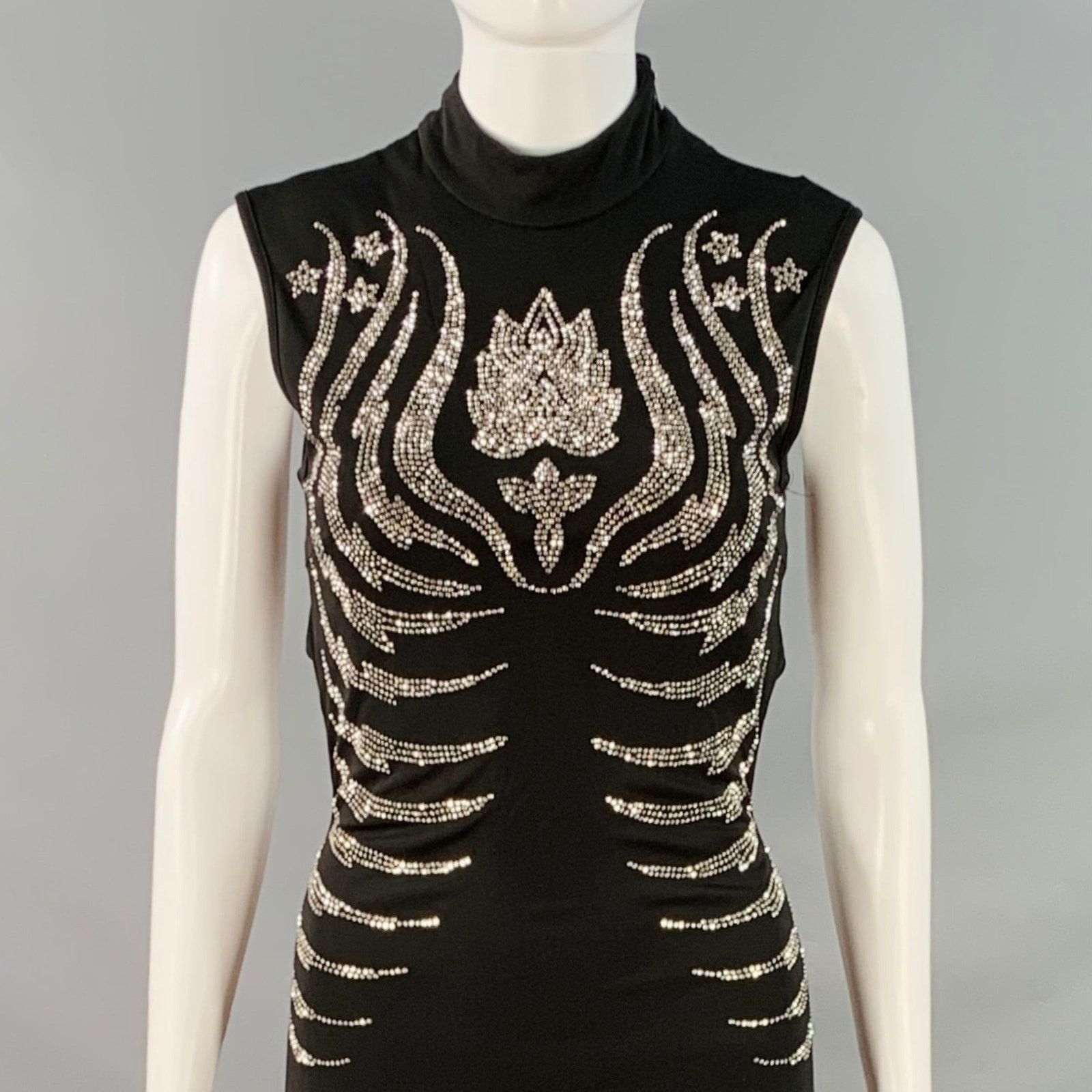 John Richmond Size 4 Black Silver Viscose Studded High Neck Evening Gown Size S / US 4 / IT 40 - 2 Thumbnail