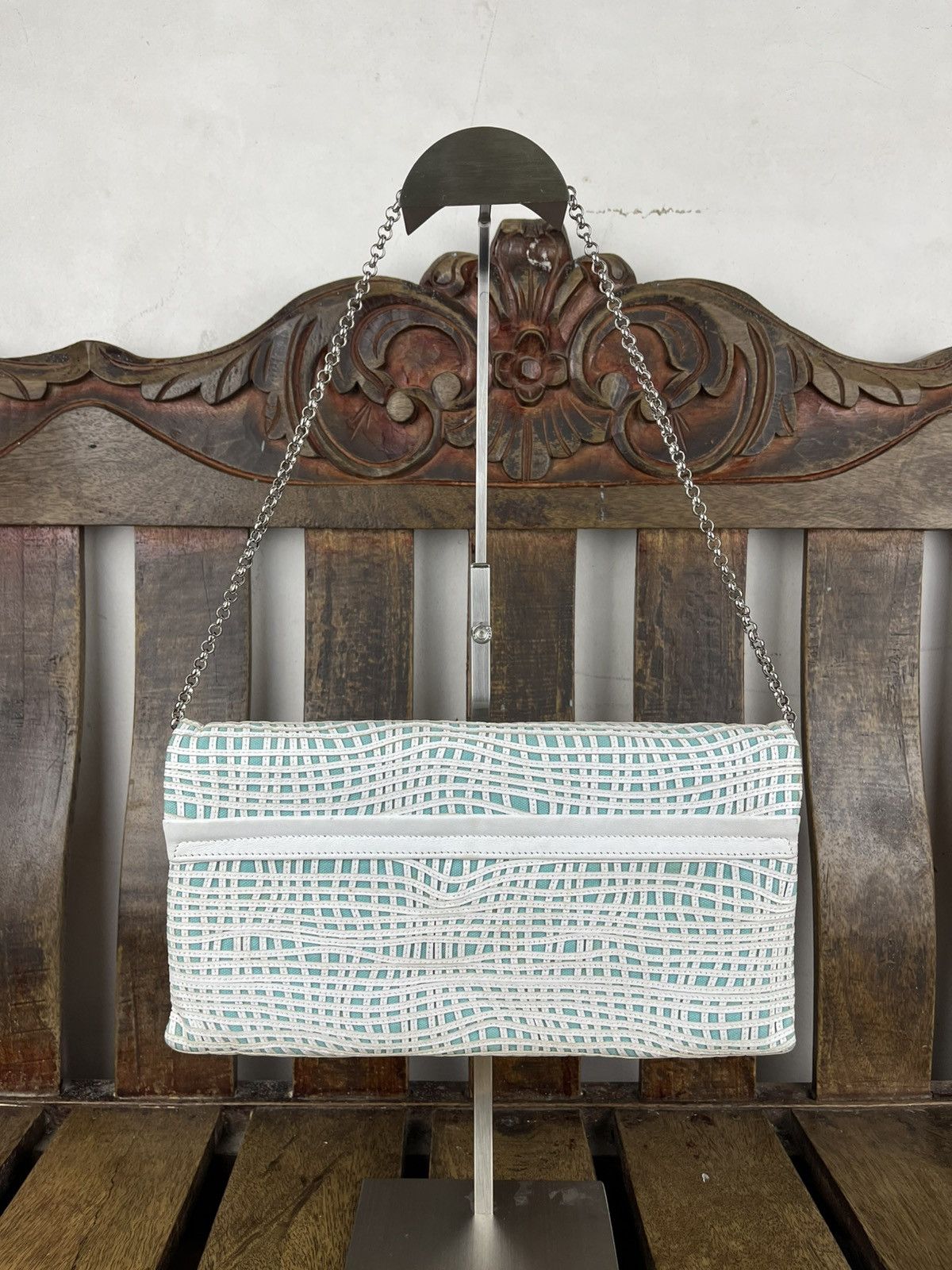 Designer × Tiffany & Co. Tiffany & Co Latice On Linen Flip Lock Shoulder / Clutch Bag Size ONE SIZE - 19 Thumbnail