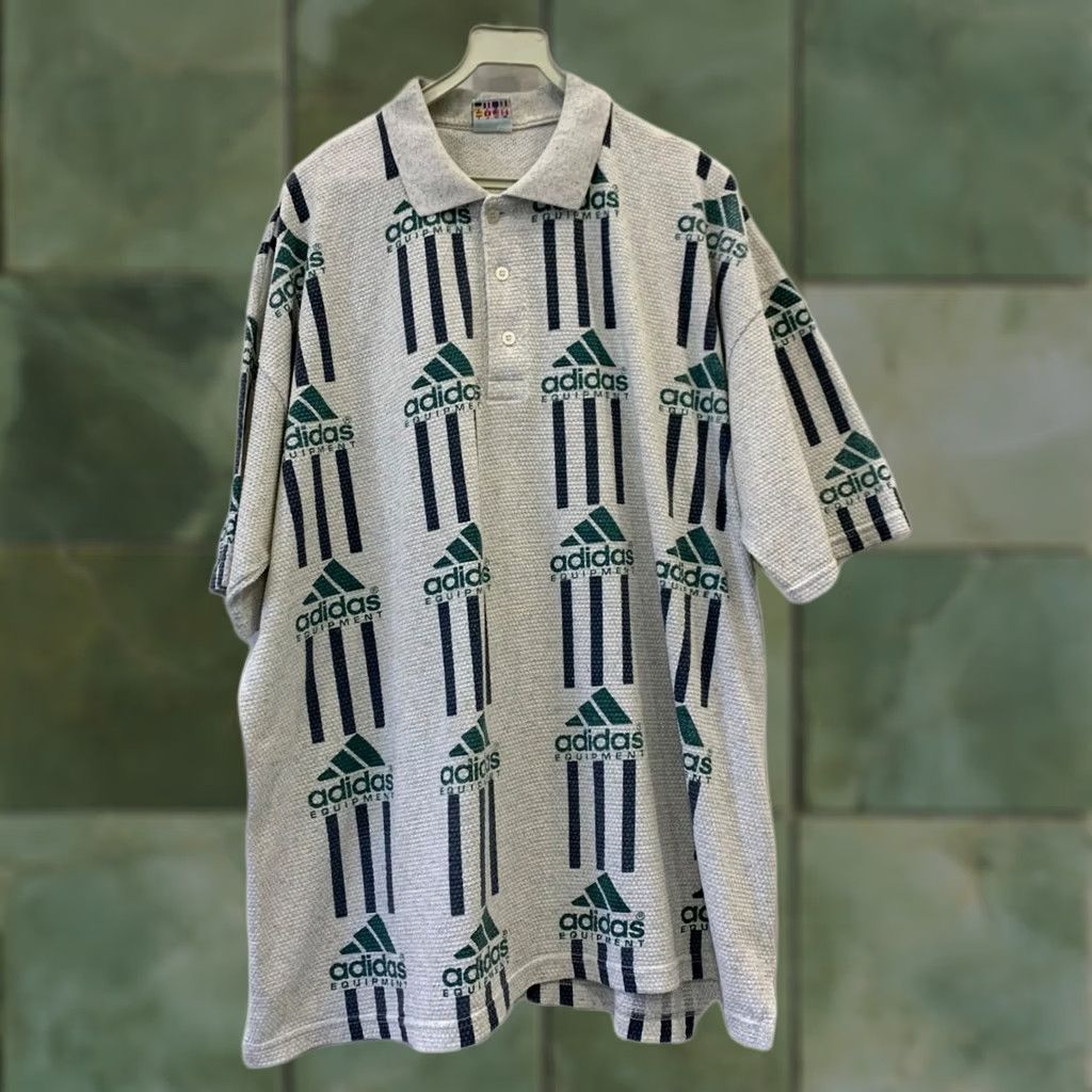 Adidas VINTAGE Adidas Equipment Polo Shirt Green White XL 90s All Over Print Mens Size US XL / EU 56 / 4 - 1 Thumbnail