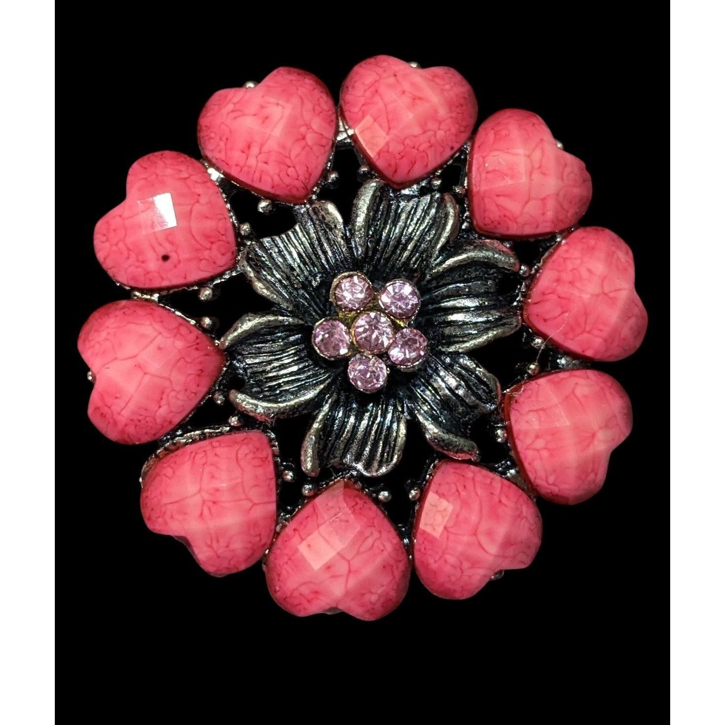 Other Coquette Floral Heart Pink And Silver Tone Adjustable Ring S Size ONE SIZE - 1 Thumbnail