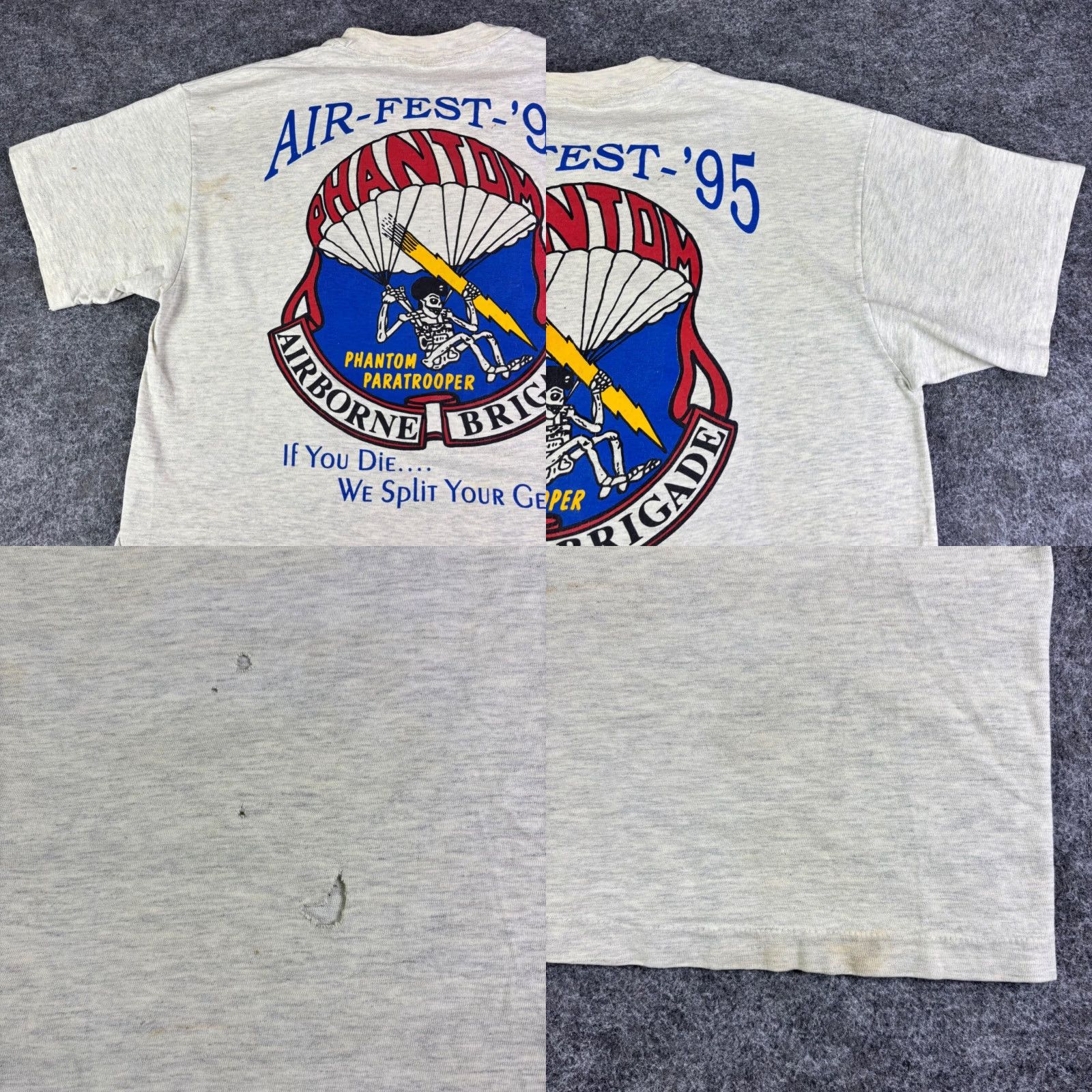 Hanes VINTAGE 1995 Air-Fest Phantom Airborne Brigade T-Shirt Hanes Beefy-T Mens Large Gray Military Graphic Tee Short Sleeve 1990s Mens Size US L / EU 52-54 / 3 - 8 Thumbnail