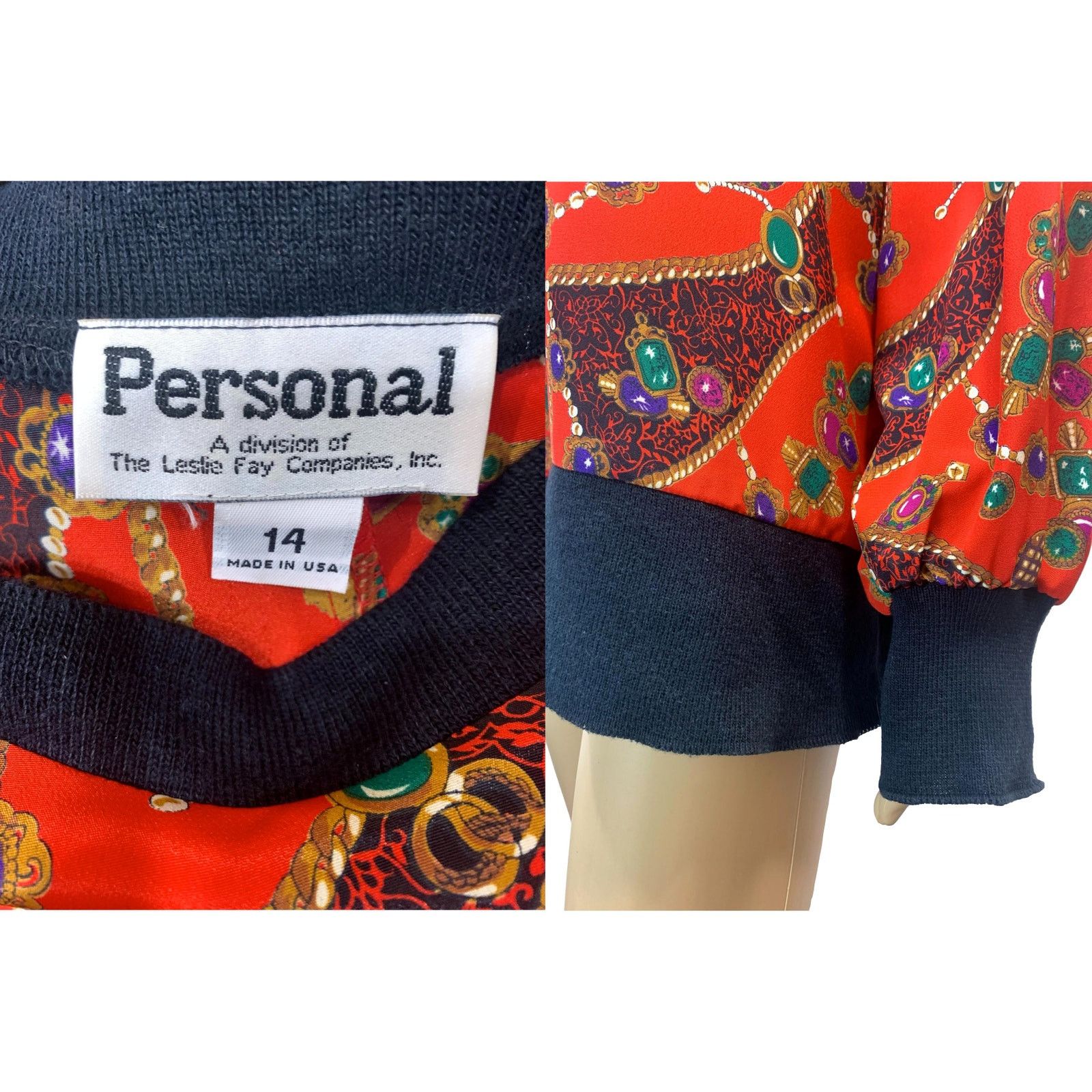 Vintage 80s Oversized Jewel Print Pullover Tunic | Silky Size M / US 6-8 / IT 42-44 - 8 Thumbnail