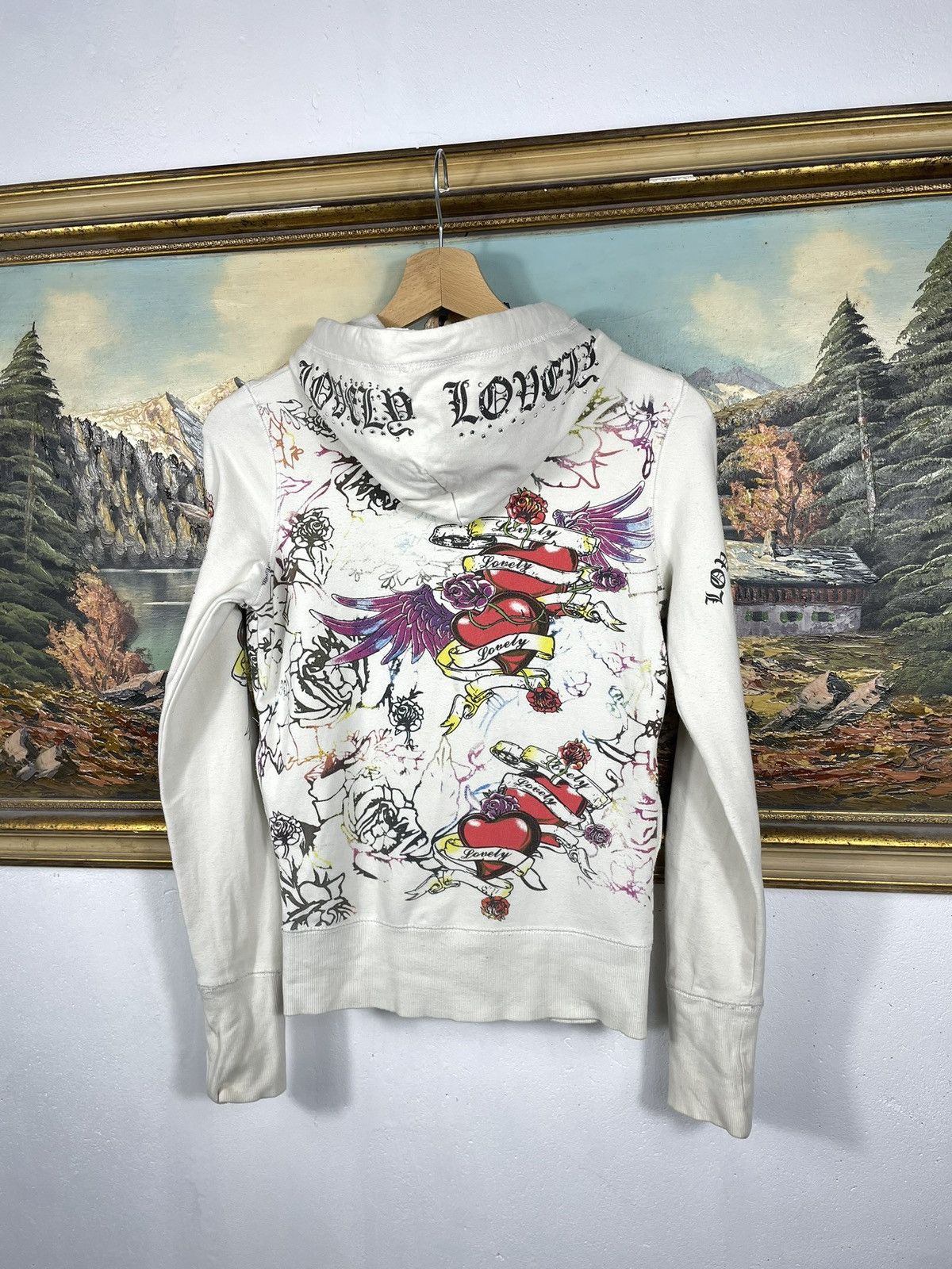 Christian Audigier × Ed Hardy × Vintage Retro 00s Ed Hardy Vibe Hoodie Crystals Affliction Grunge Size US XS / EU 42 / 0 - 6 Thumbnail