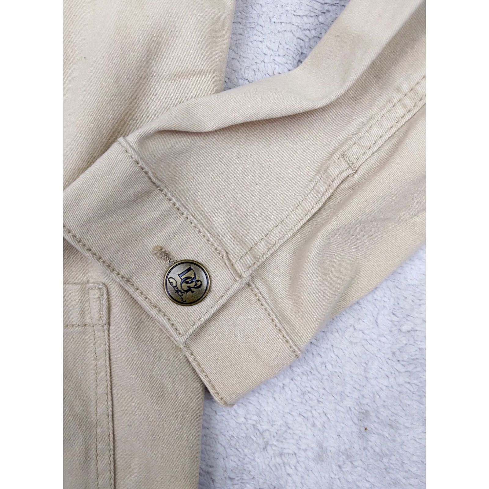 Denime DG2 by Diane Gilman Womens L Beige Denim Sequin Camo Military Jacket Chore jean Size 36" / US 14 / IT 50 - 2 Thumbnail