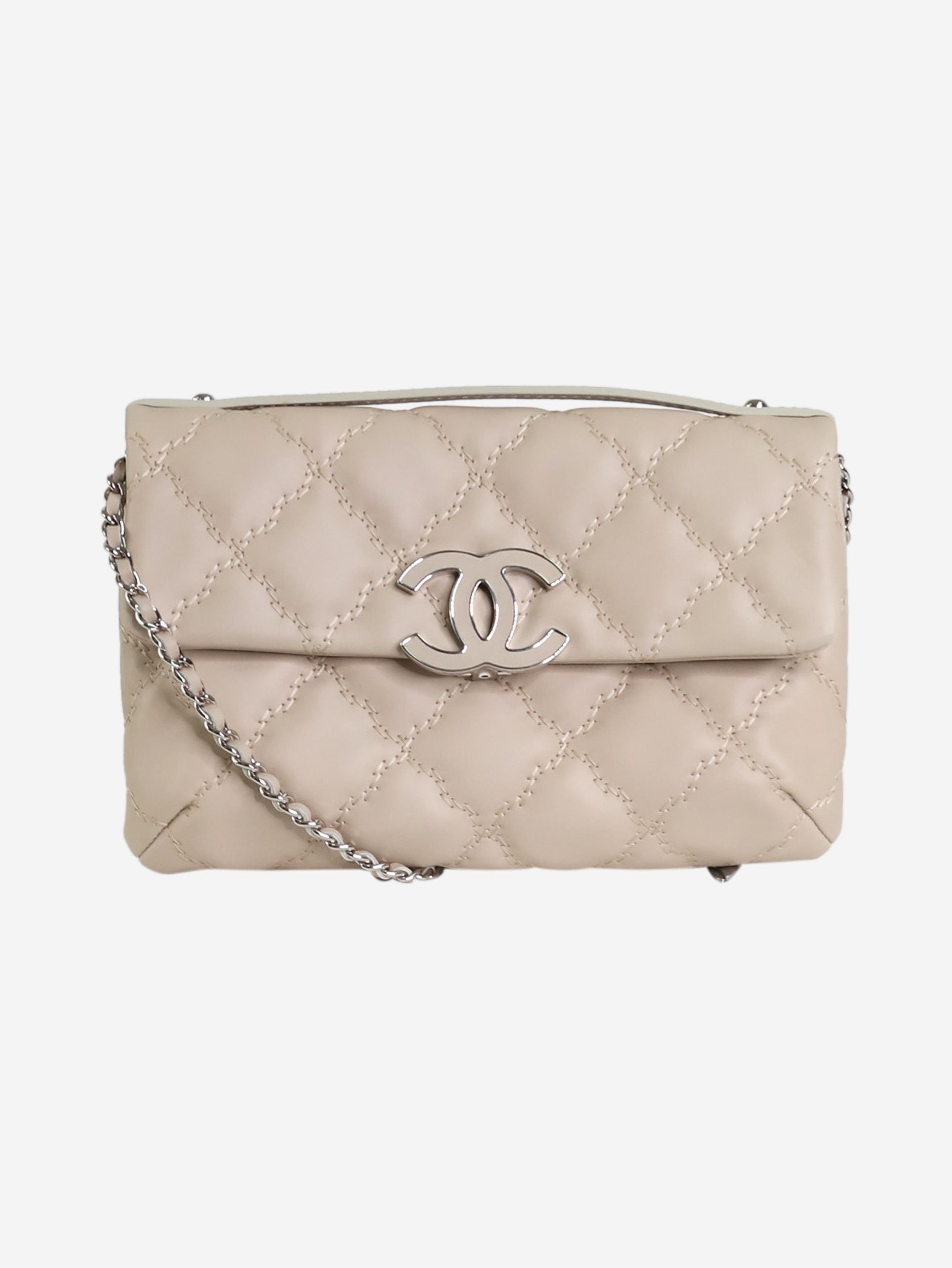 image of Chanel Neutral 2015 Puffy Quilted Single Flap Cc Shoulder Bag, Women's